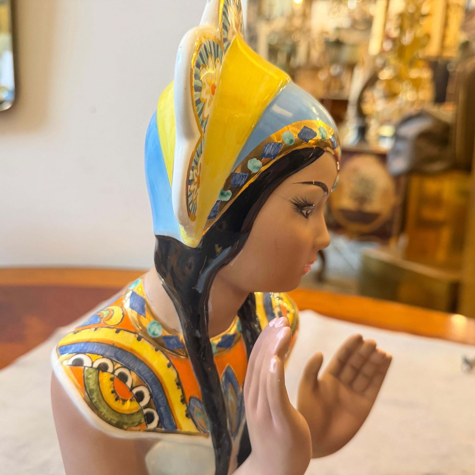 Home Decor 1950s. Hand Painted Porcelain Oriental Woman Figure By Ronzan photo
