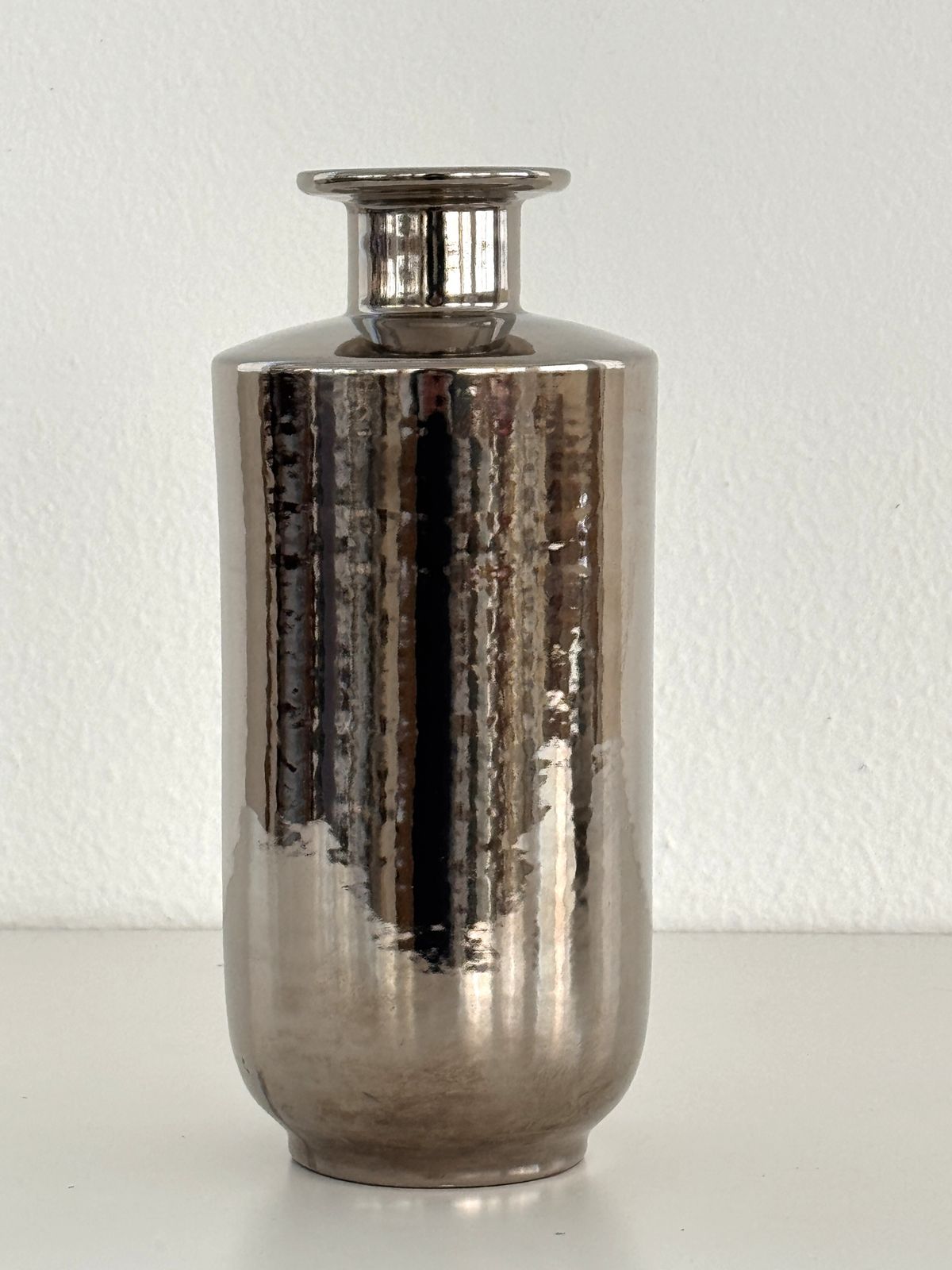 Italian Ceramic Vase Metallic Chrome Silver By Aldo Londi For Bitossi photo vintage