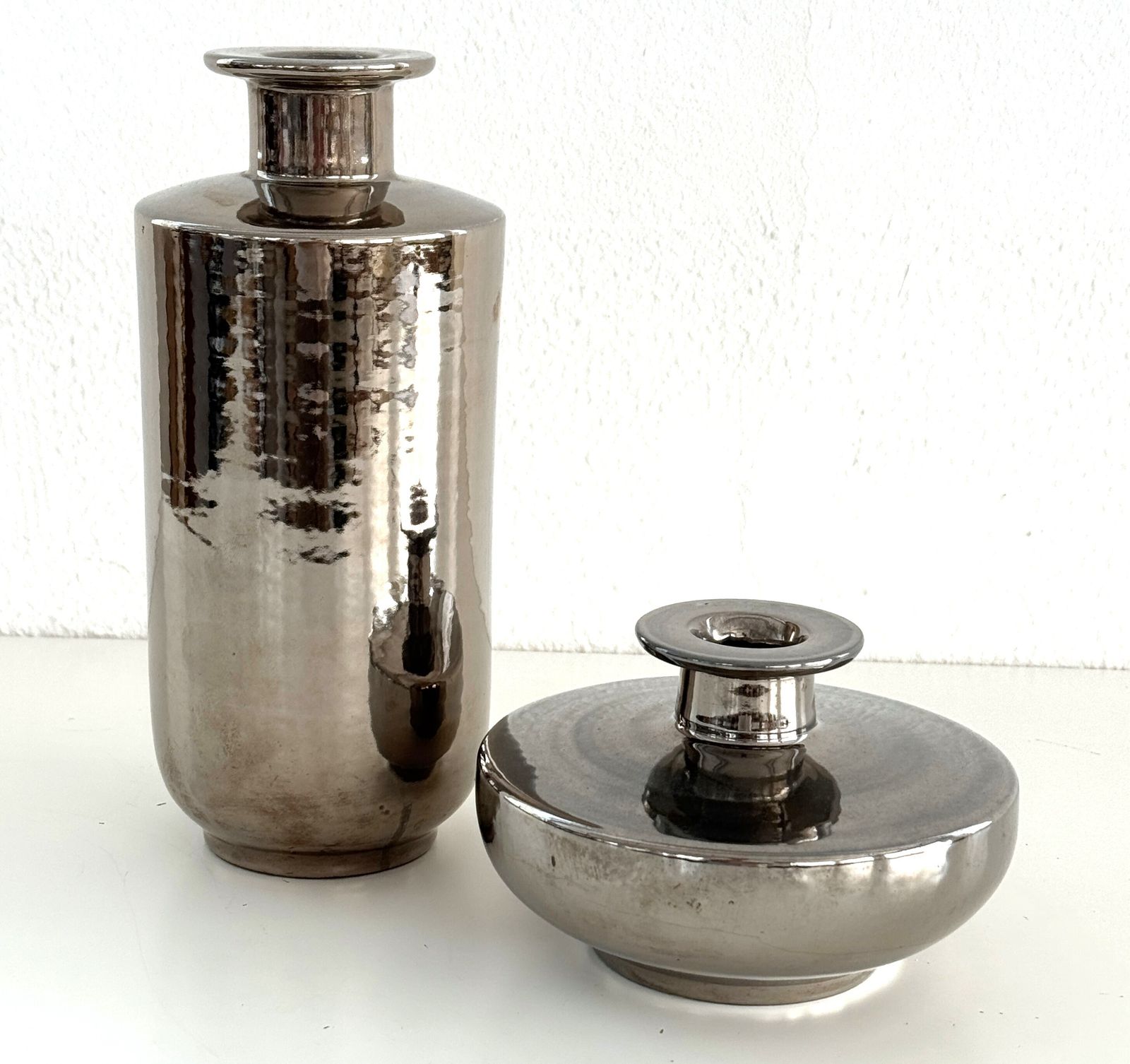 Italian Ceramic Vase Metallic Chrome Silver By Aldo Londi For Bitossi, 1960s photo for sale