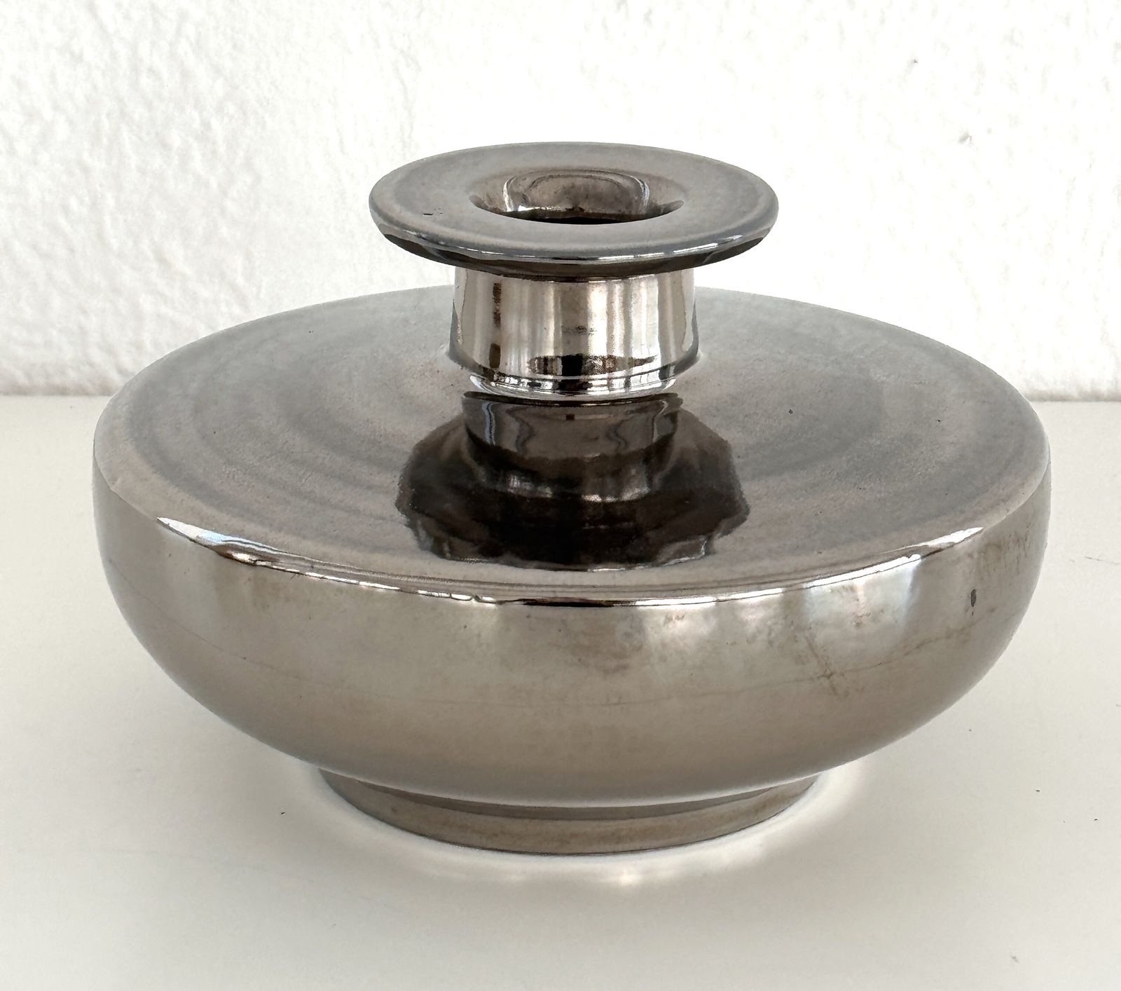 Italian Ceramic Vase Metallic Chrome Silver By Aldo Londi For Bitossi, 1960s