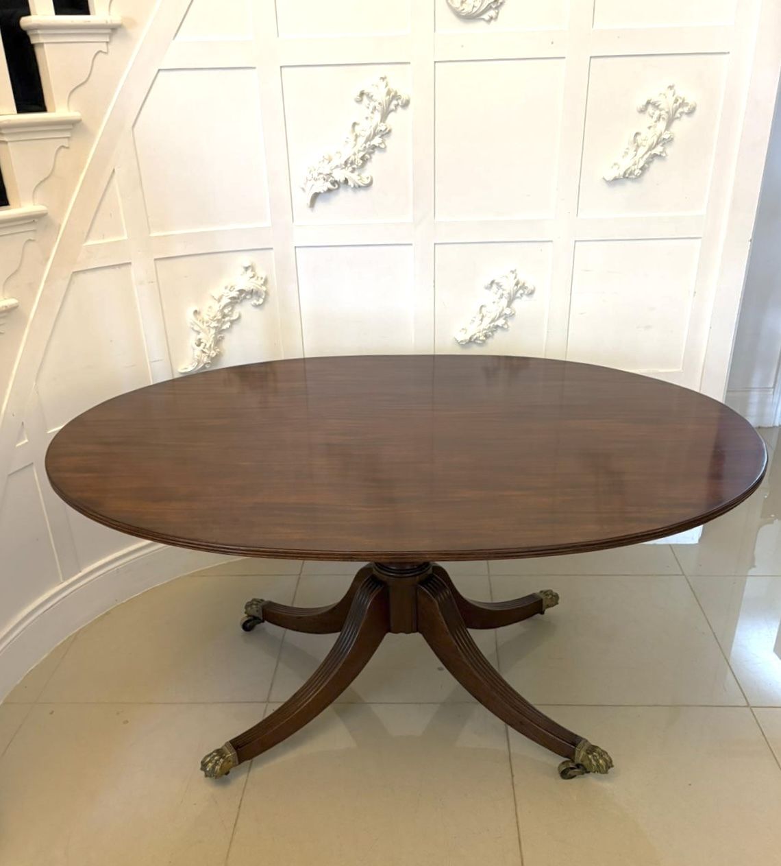 Antique English 19th Century Oval Tilt Top Figured Mahogany Dining Table 6 Seater photo vintage