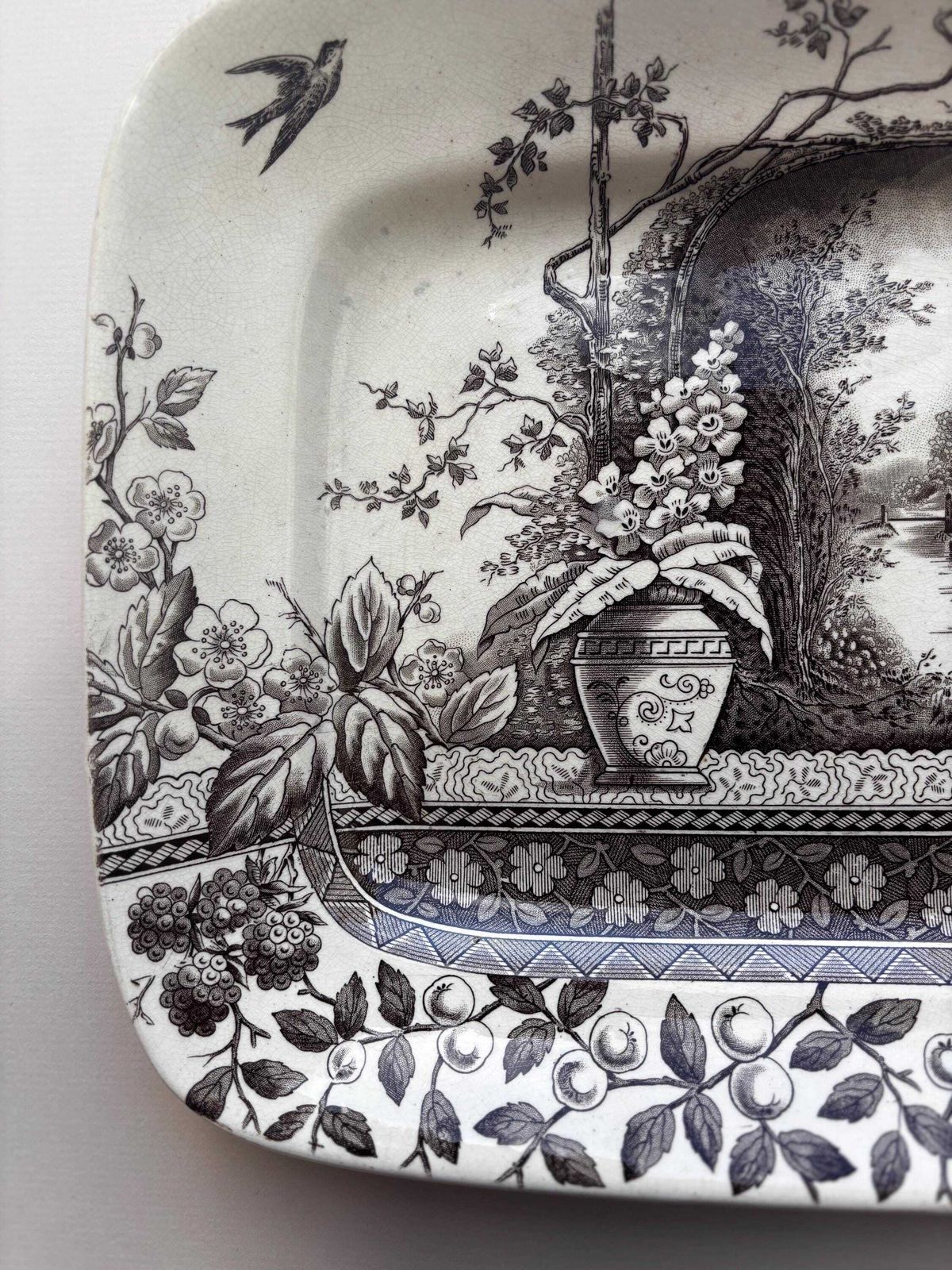 Antique Brown Transferware Platter, Hill Pottery Rustic Serving Dish, Victorian English Ceramic Tray, Country House Decor photo 58.0