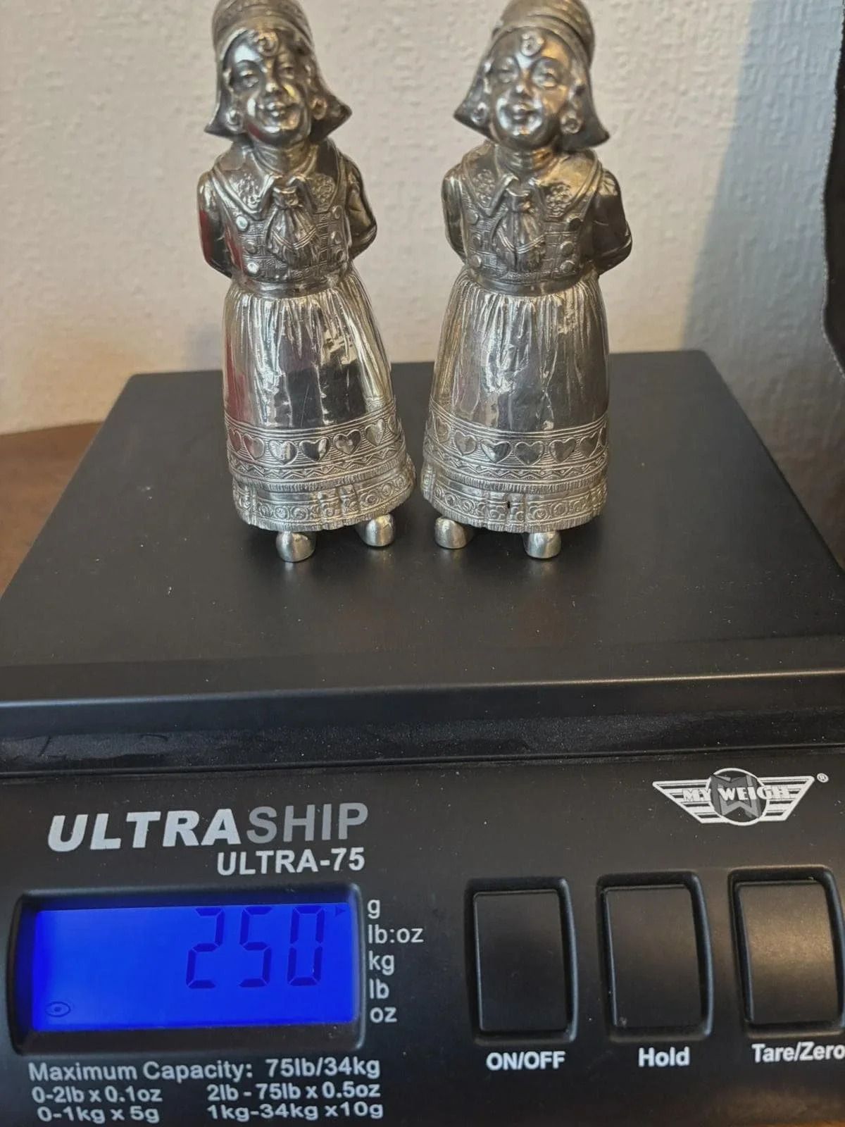 Home Decor Very Large Antique Solid Silver Dutch Girl Peppers C1900 250g 930 Grade Silver photo