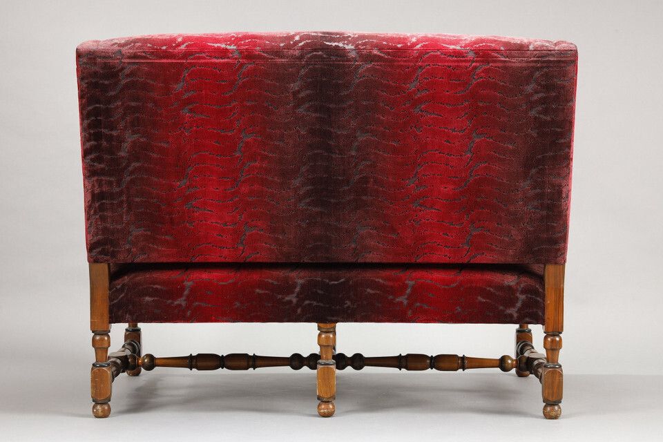 Furniture Pair Of Large Louis XIII Style Sofas In Burgundy Red Velvet photo