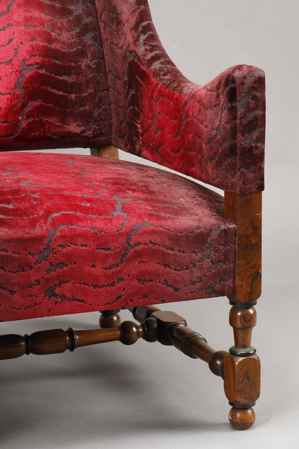 photo buy Pair Of Large Louis XIII Style Sofas In Burgundy Red Velvet