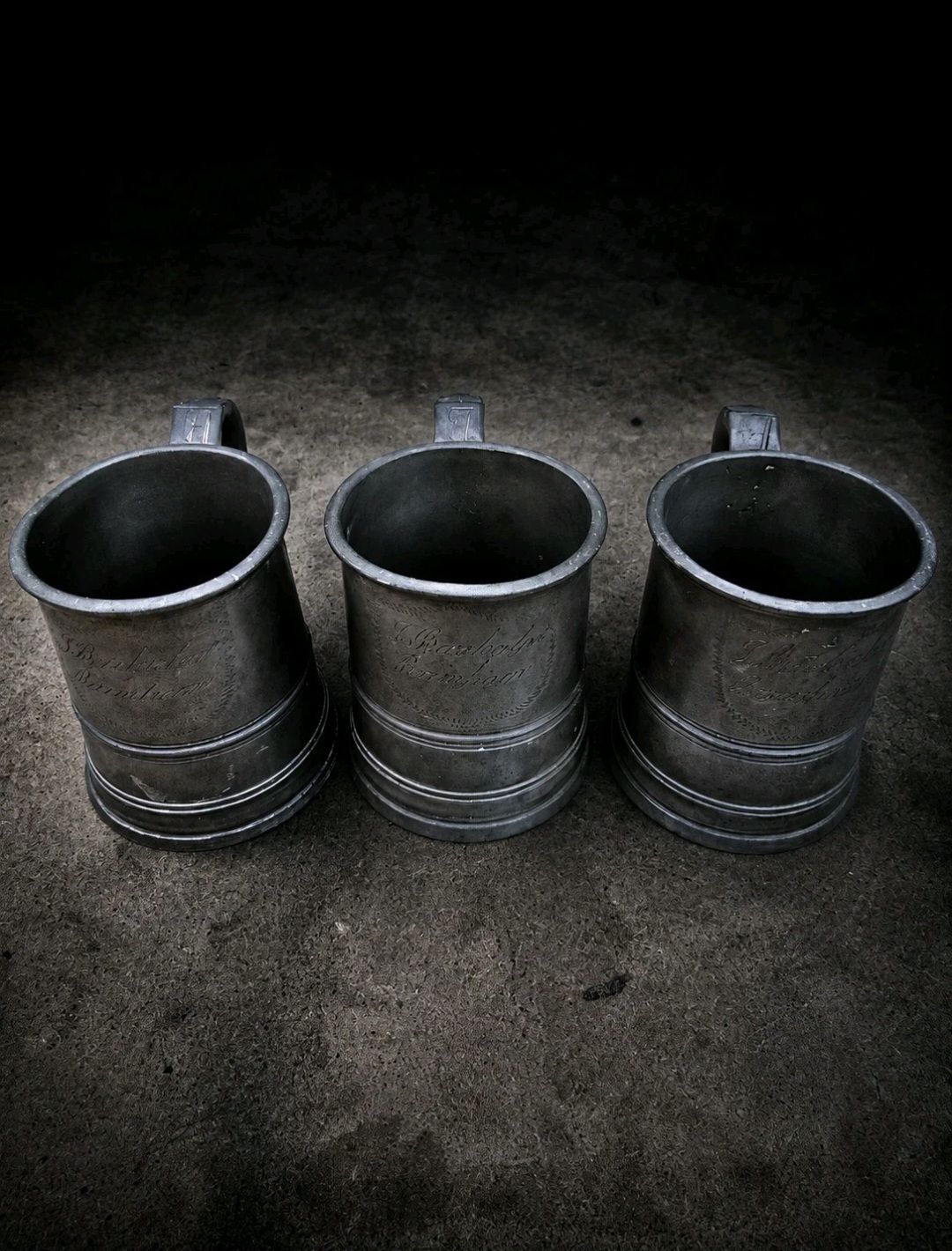 Antique Handmade Pewter Tavern Tankards Set Of 3 photo buy