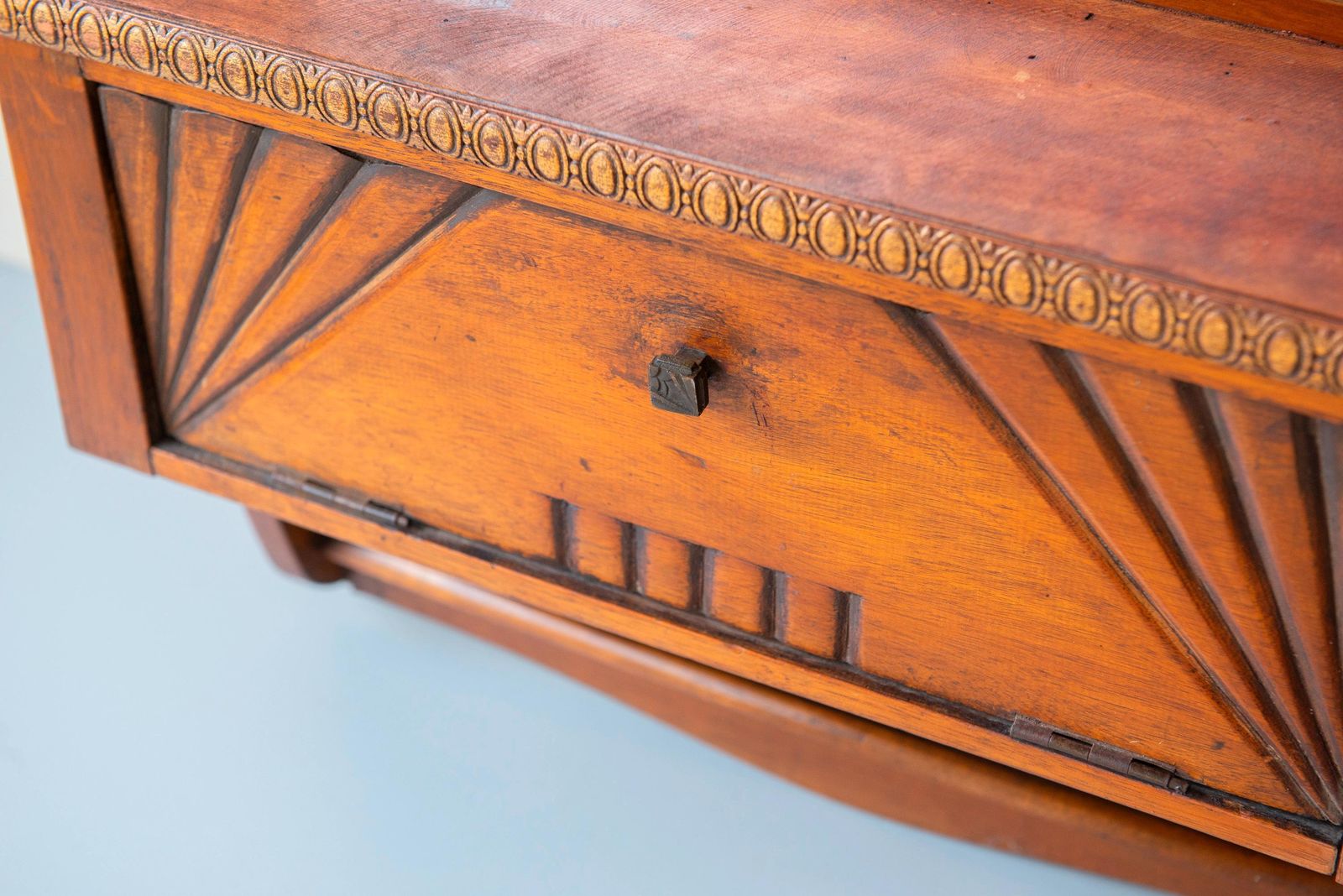Antique Dutch Jugendstil Wall Cabinet   Geometric Oak Mirror Cabinet   Early Art Deco Influence photo vintage
