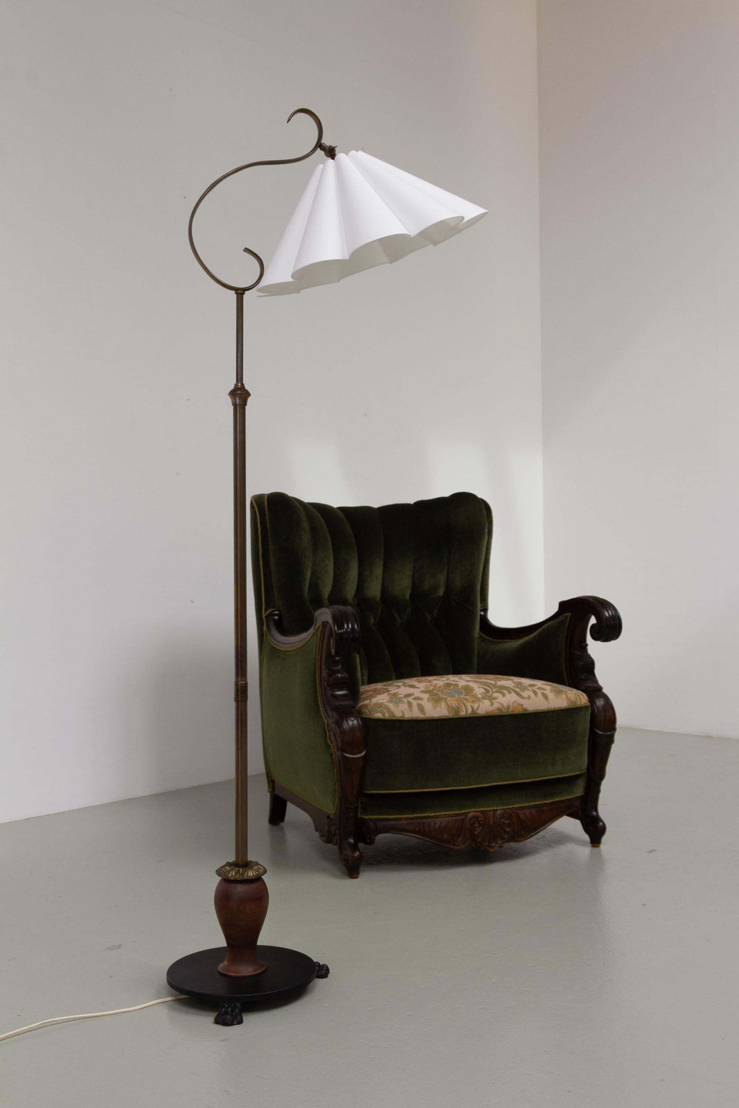 Danish Art Deco Floor Lamp In Brass, Wood And Iron By Lyfa, 1920s. photo buy