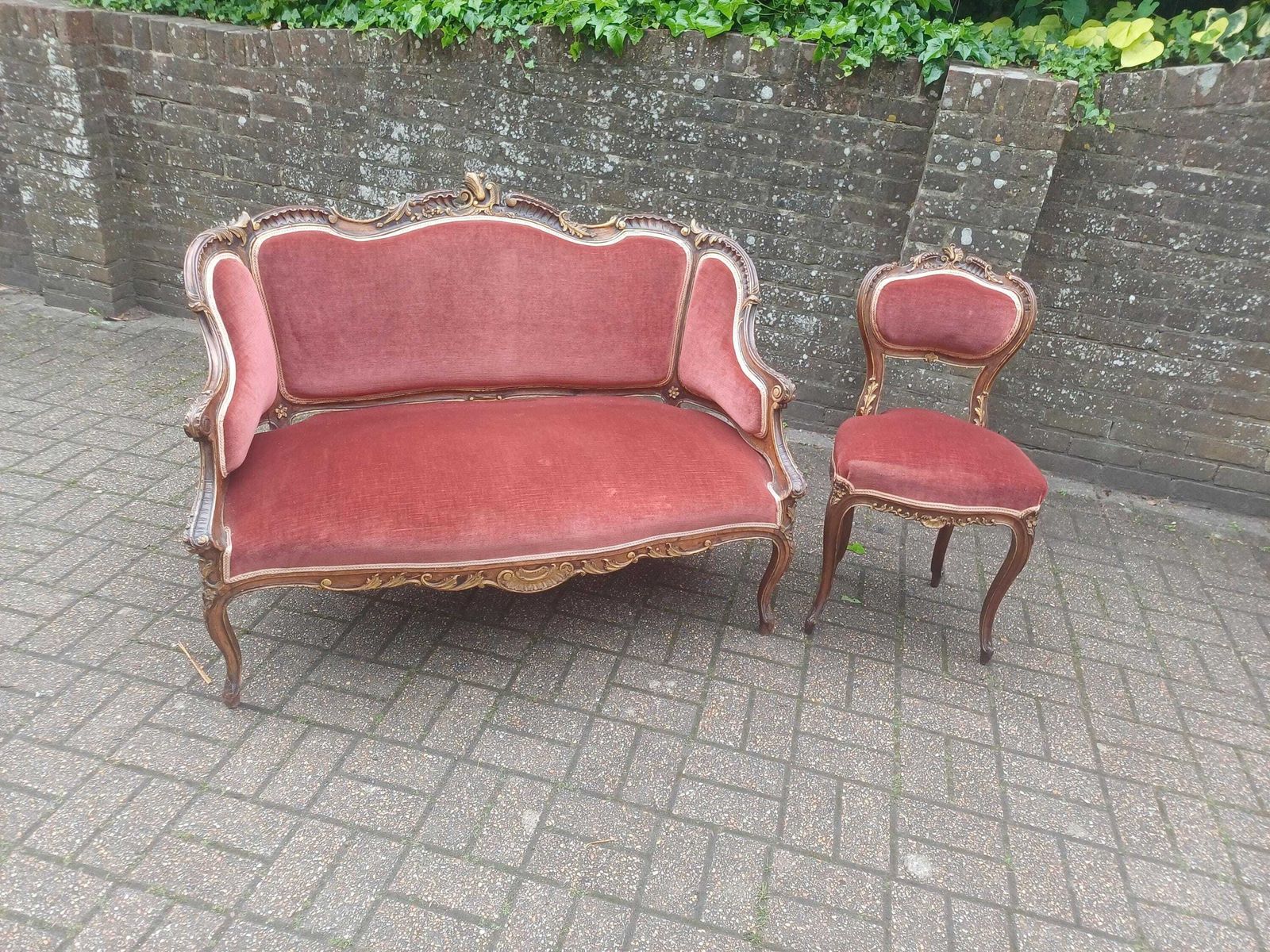 Victorian Rococo Salon Suite Mahogany Love Seat Armchairs Chair French Louis Style Pink Velvet Antique Furniture photo buy