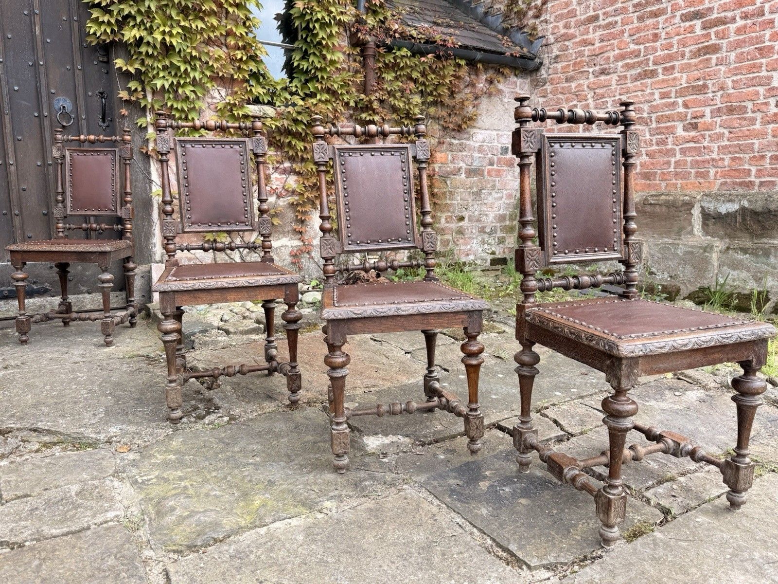 photo furniture Set  8  Antique French  Oak Renaissance Revival Henri II Style Dining Chairs