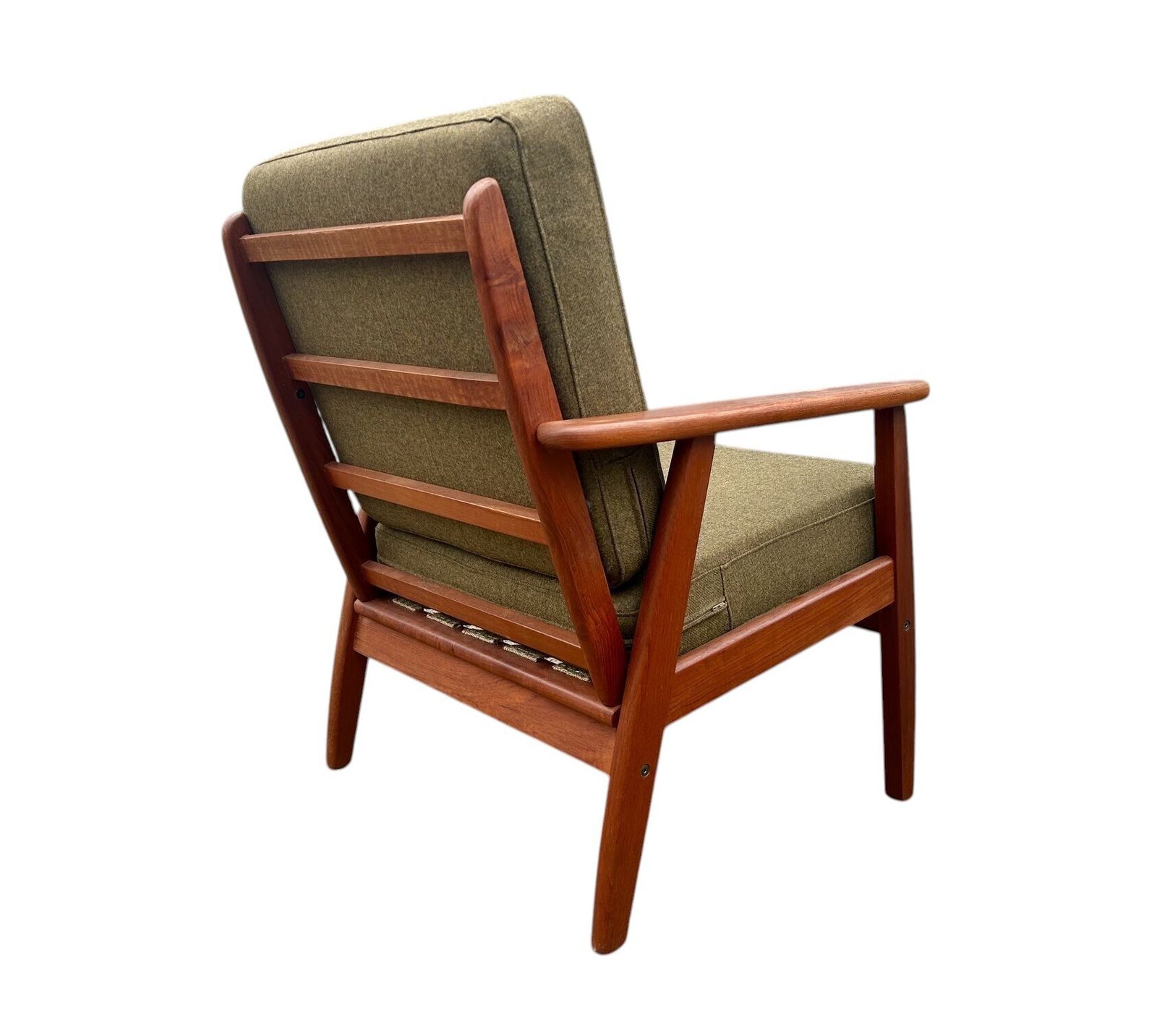 Danish Teak And Olive Green Wool Lounge Armchair Mid Century Chair 1960s photo buy