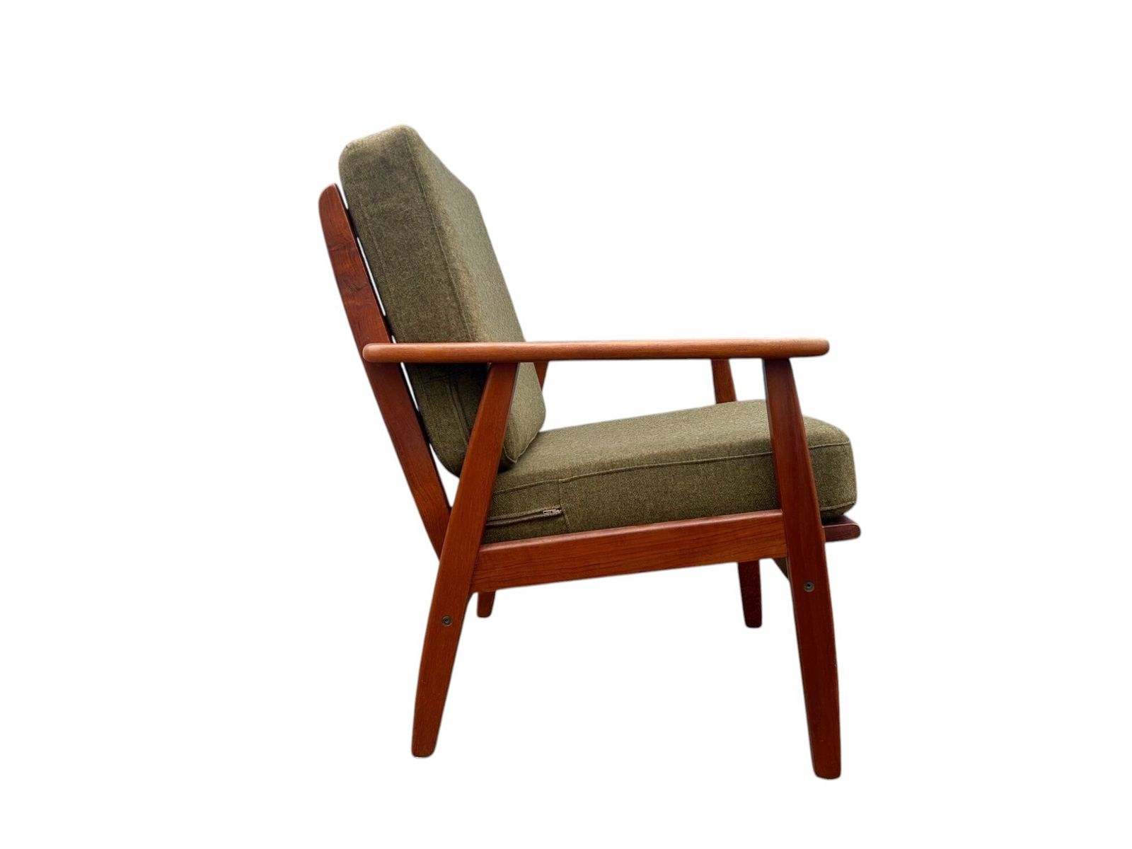 photo buy Danish Teak And Olive Green Wool Lounge Armchair Mid Century Chair 1960s