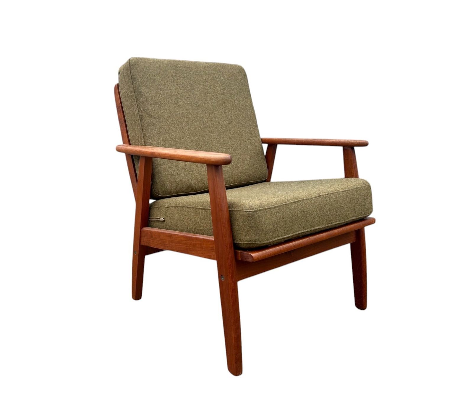 Danish Teak And Olive Green Wool Lounge Armchair Mid Century Chair 1960s