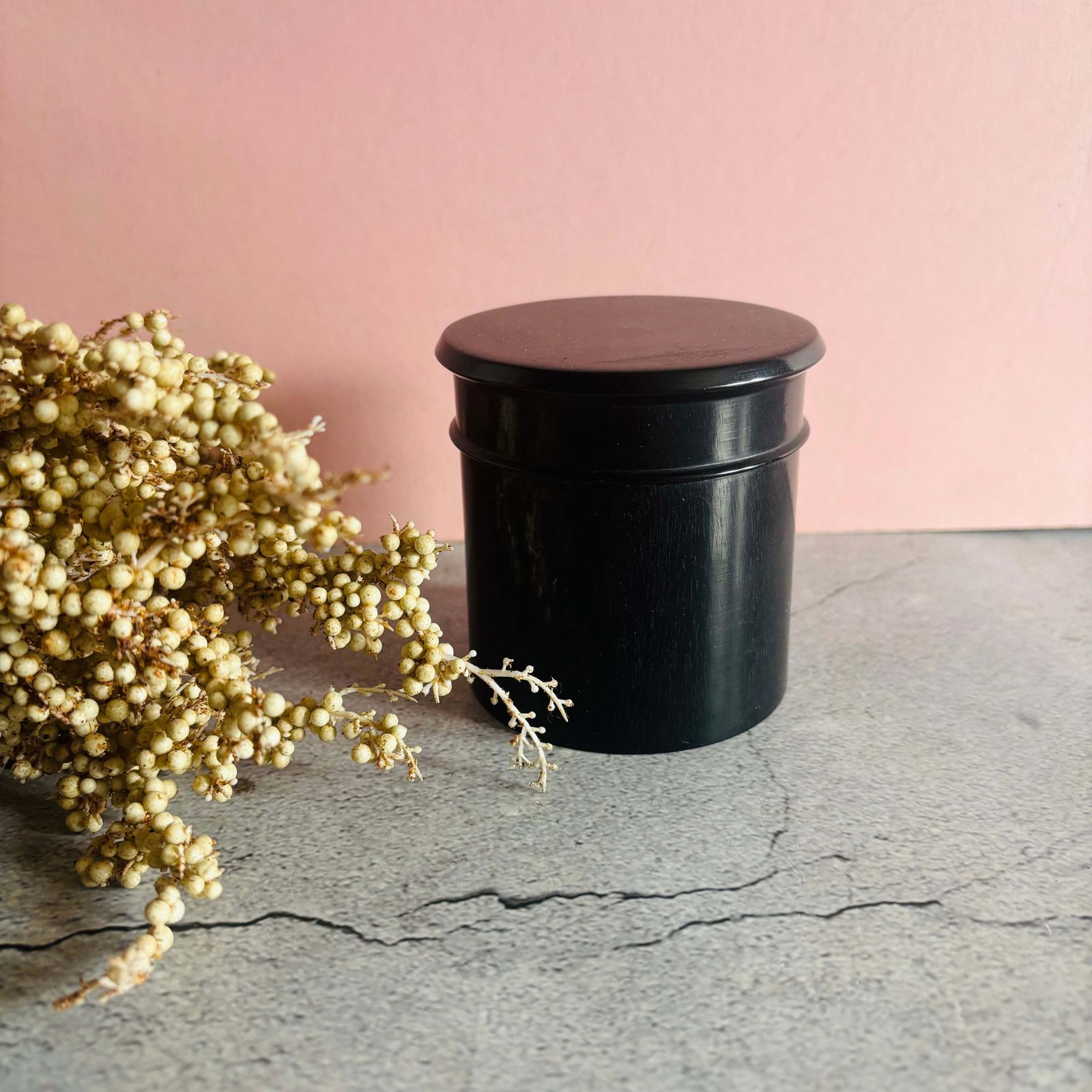 Antique Ebony Powder Pot & Swan Down Puff