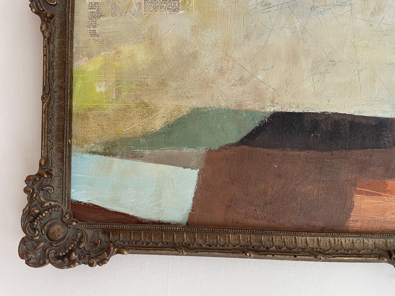 The Ridge.                        Painting In Acrylic And Collage In Vintage Frame. photo Art