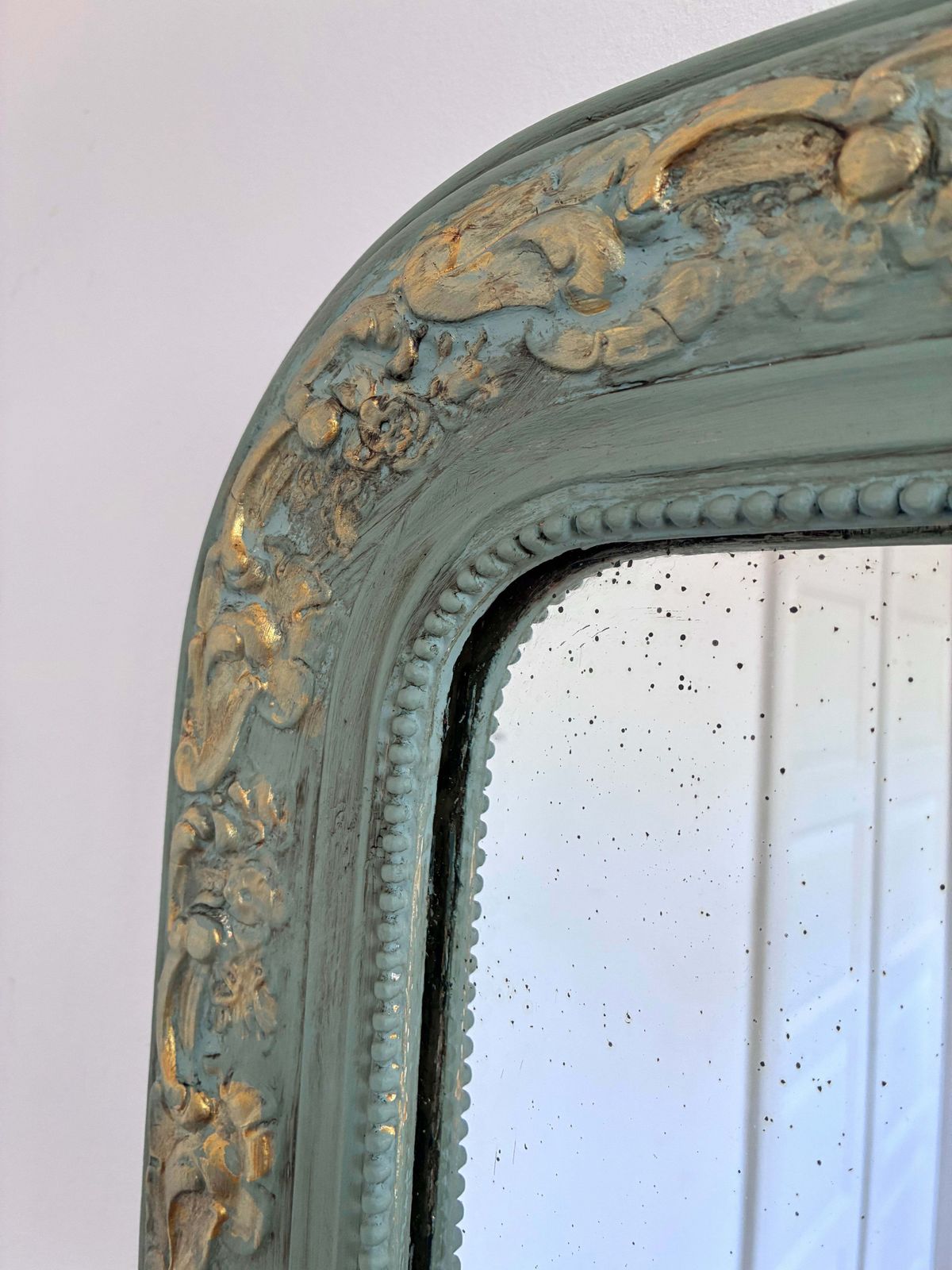 Large Antique French Louis Philippe Mirror – Green And Gold, Late 19th Century photo buy