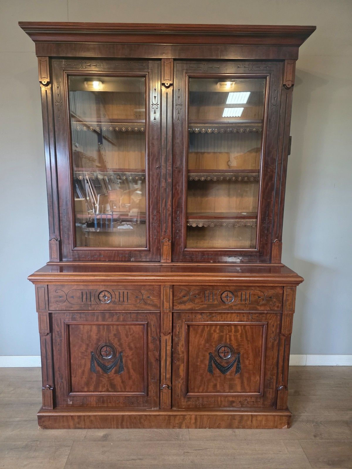 Antique Victorian Mahogany Bookcase On Cupboard 1880s photo furniture