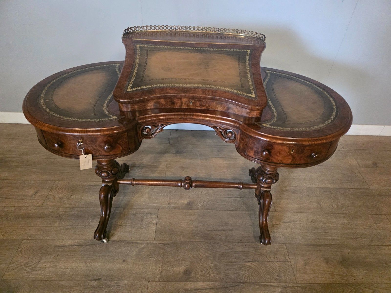 Antique Victorian Burr Walnut Writing Desk 1870s photo furniture