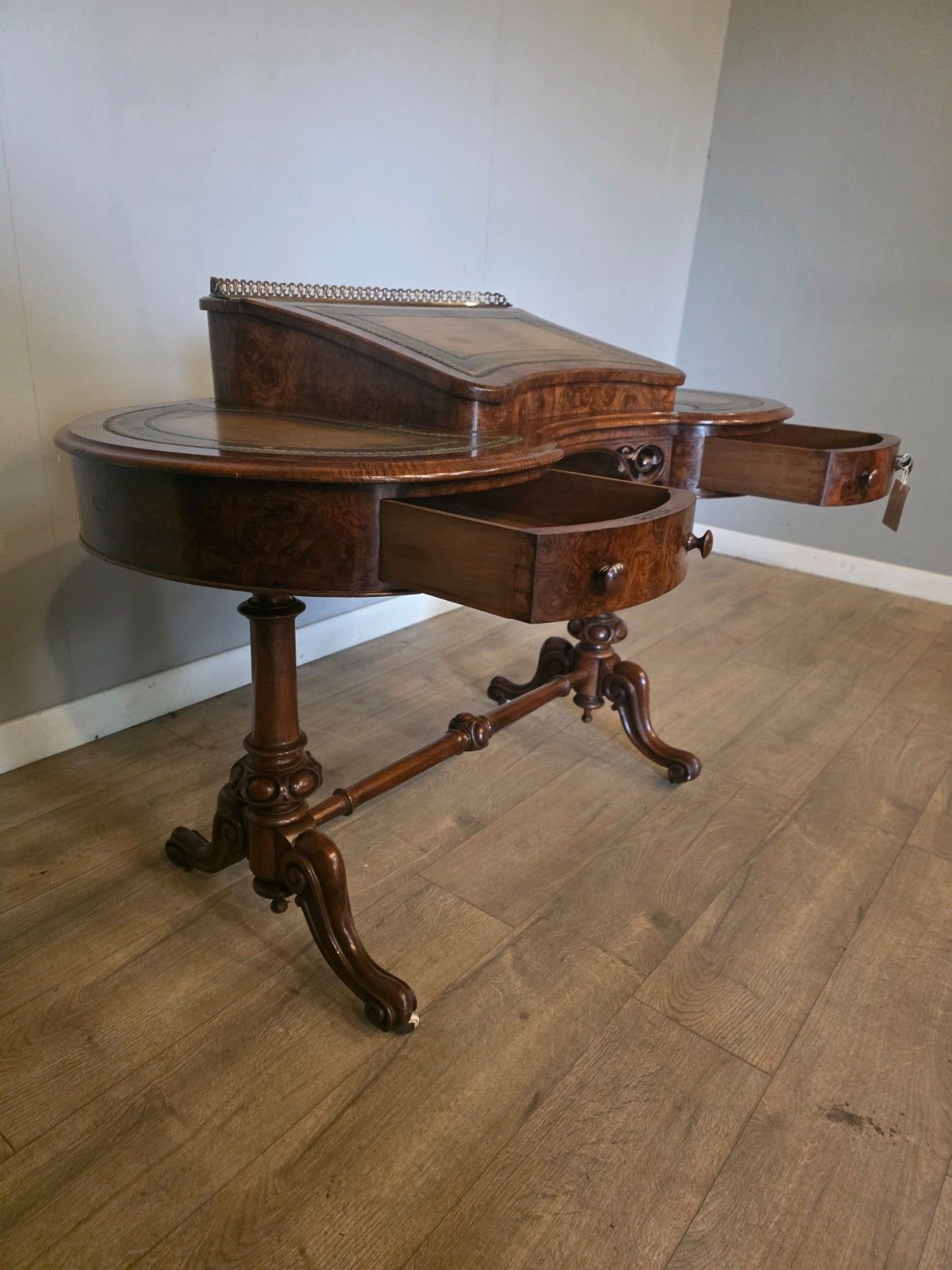 Antique Victorian Burr Walnut Writing Desk 1870s photo buy