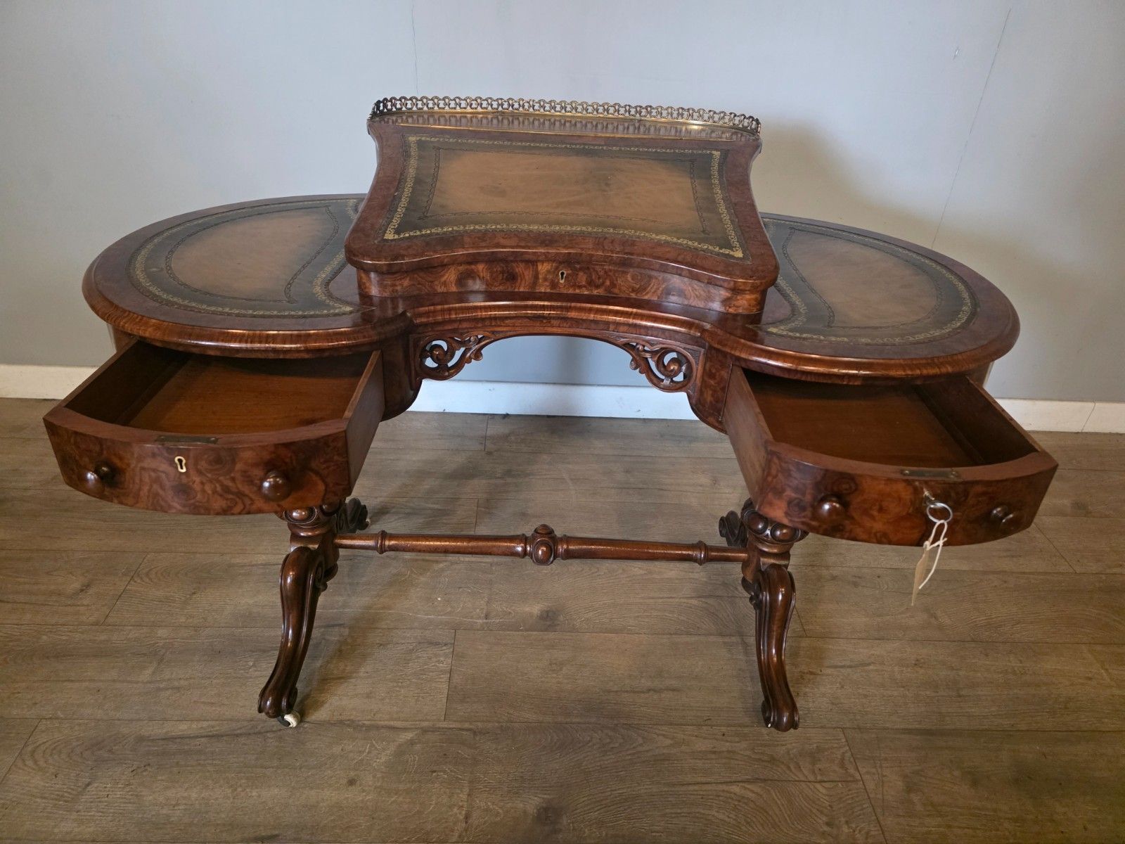 Furniture Antique Victorian Burr Walnut Writing Desk 1870s photo