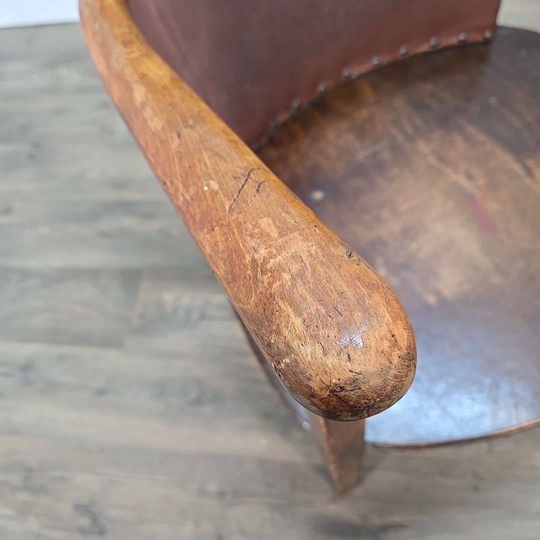 Vintage Art Deco Armchair Retro Wooden Chair Leatherette Panel Low Seat Mcm photo 160.0