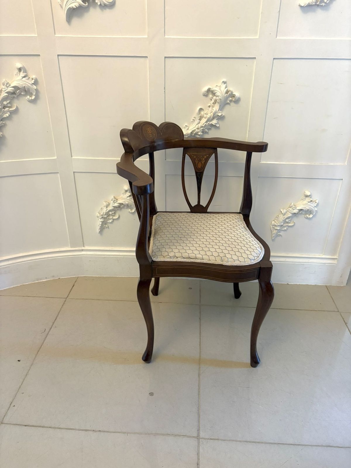 Antique Early 20th Century Inlaid Mahogany Corner Chairs Set Of 4 photo 4125.0