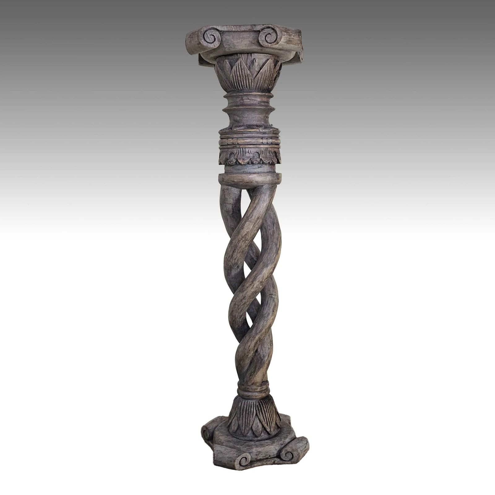 Vintage Carved Wood Plant Stand   Barley Twist Pedestal