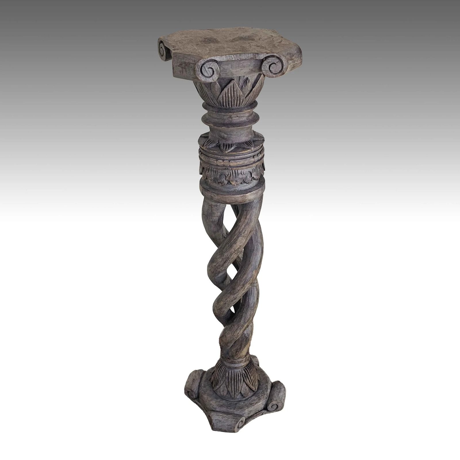 Vintage Carved Wood Plant Stand   Barley Twist Pedestal photo for sale