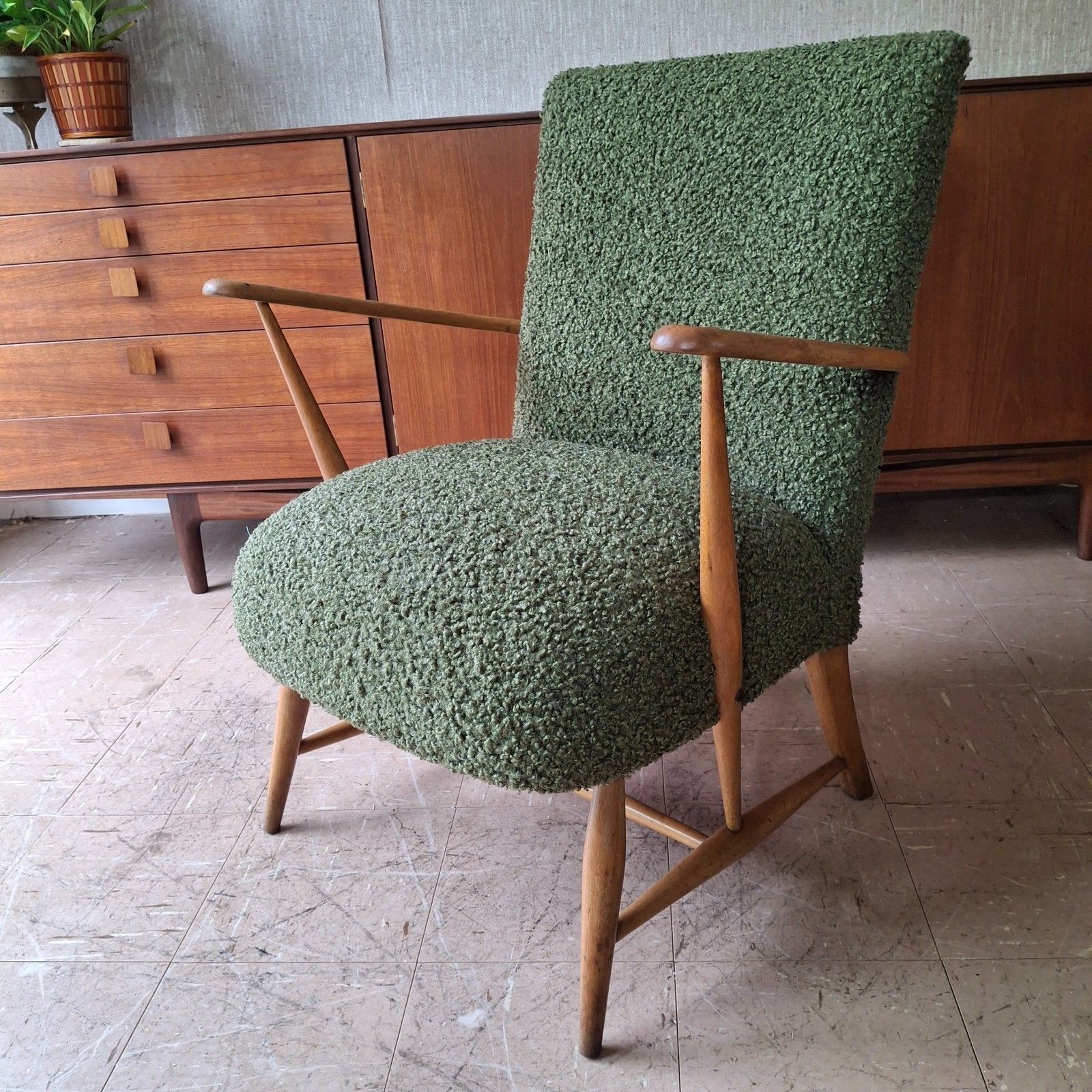 Fab Vintage 1950s Reworked Ercol 248 Chair Blue Label Forest Green Chunky Boucle photo 625.0