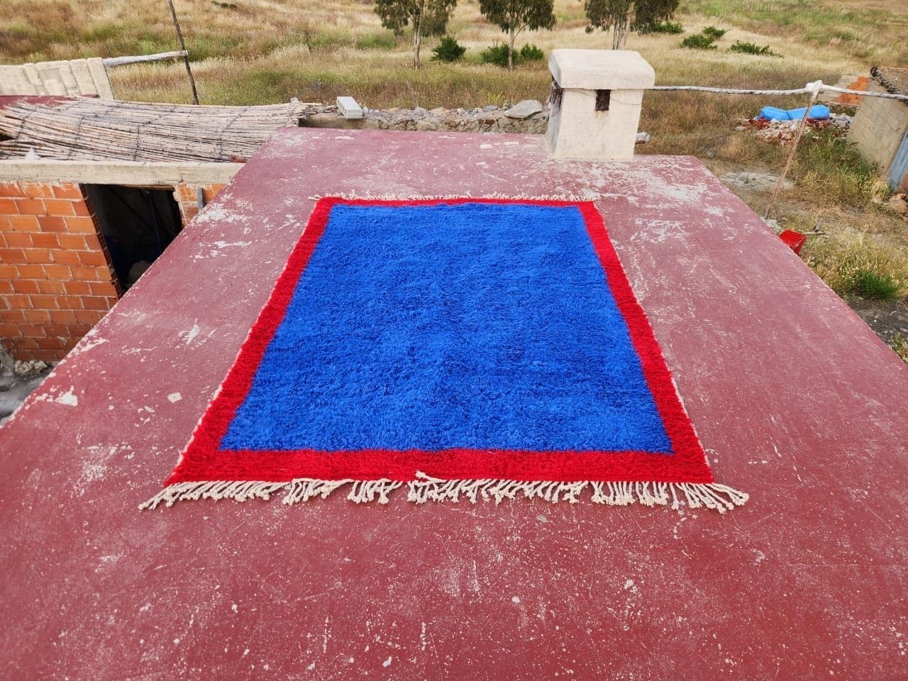 Bold Blue Beni Ourain Rug 250x180 Cm – Handmade Moroccan Wool photo vintage