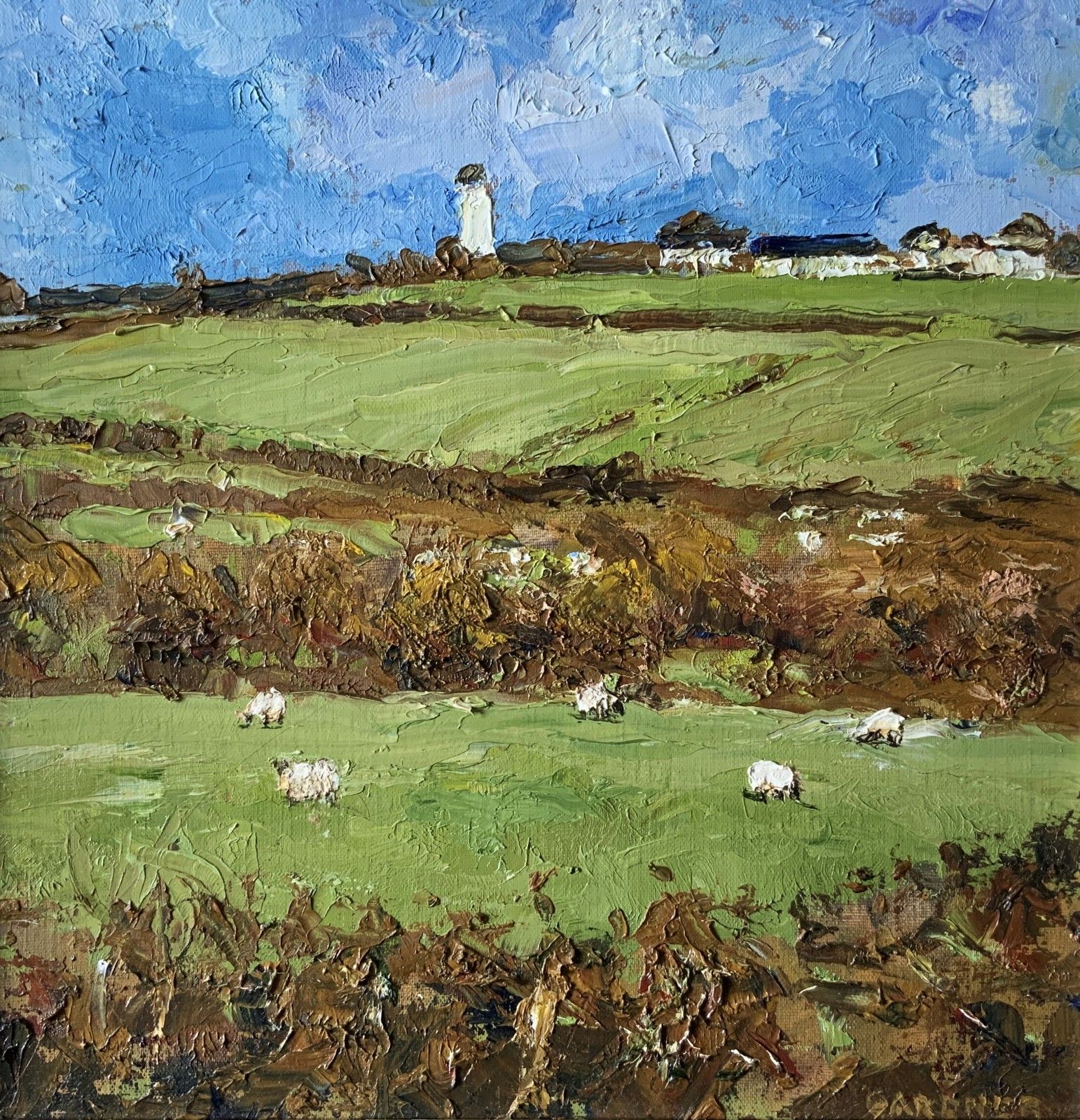 Keith Gardner Rca (B. 1933) Farming Sheep Landscape Impasto Oil Painting photo furniture