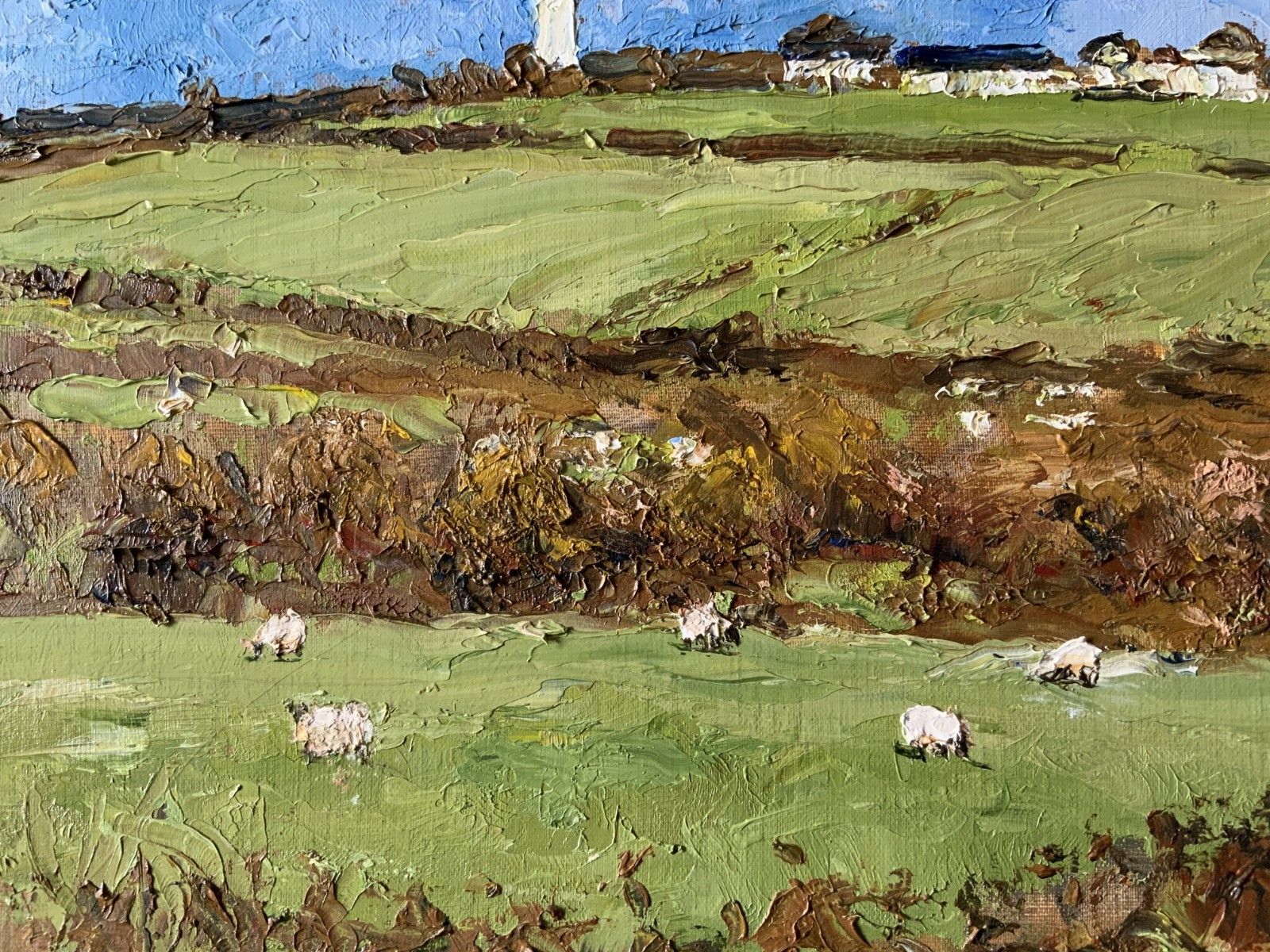 Keith Gardner Rca (B. 1933) Farming Sheep Landscape Impasto Oil Painting photo vintage