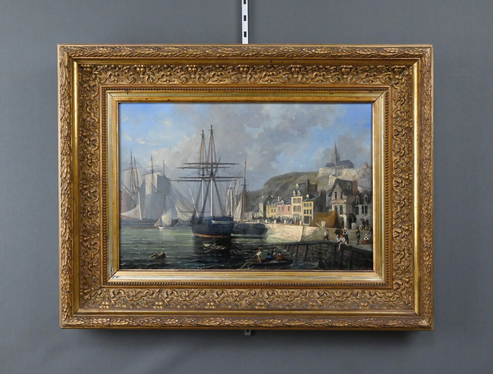Painting “Quai En Lumière”, Oil On Panel, Signed Jules D’évry – Mid 199th photo for sale