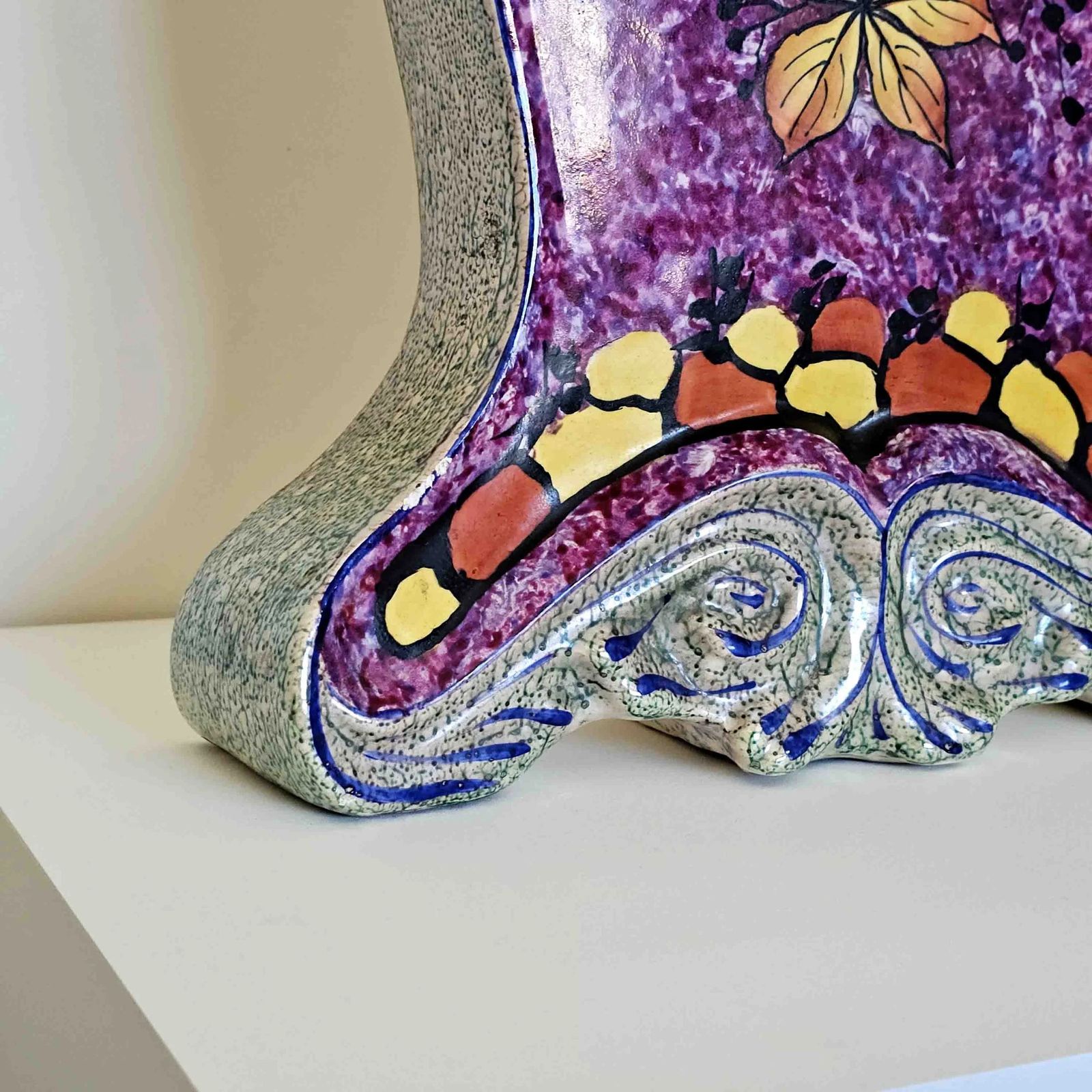 Early 20th Century Antique French Ceramic Mantle Clock Bright & Colourful Leaf Motif photo buy