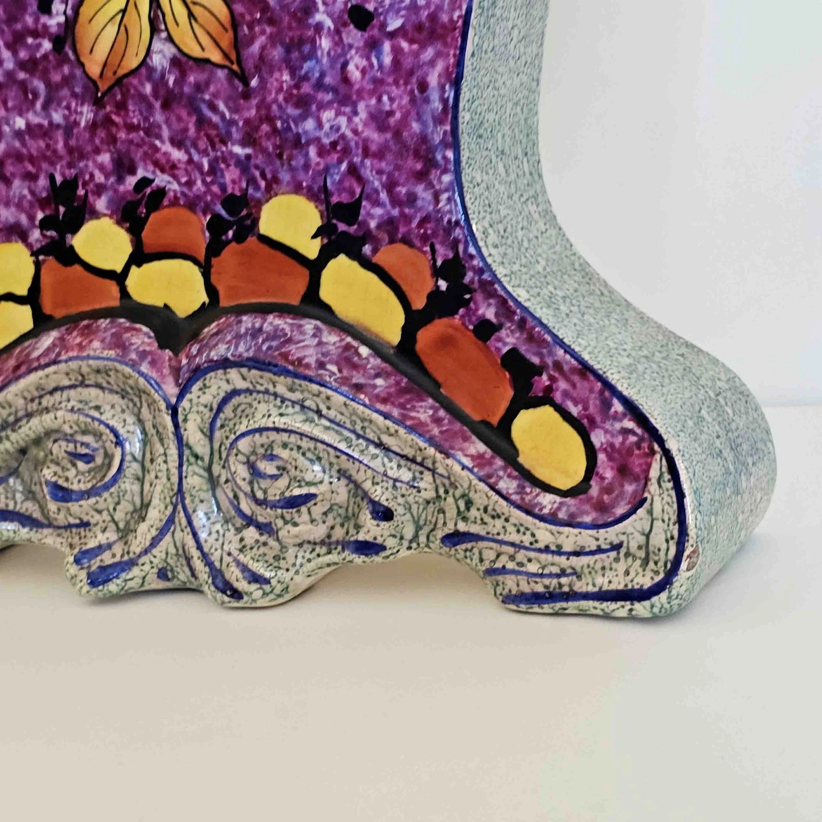 Early 20th Century Antique French Ceramic Mantle Clock Bright & Colourful Leaf Motif photo vintage