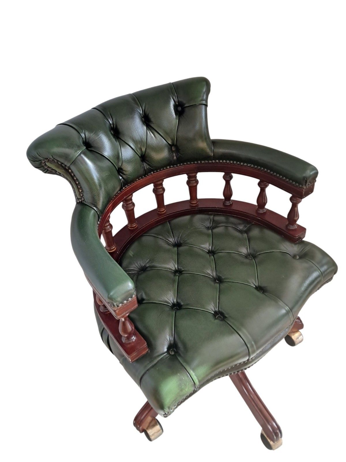 Antique Style Captains Chair Chesterfield Style Green Leather Swivel & Tilt Desk photo buy