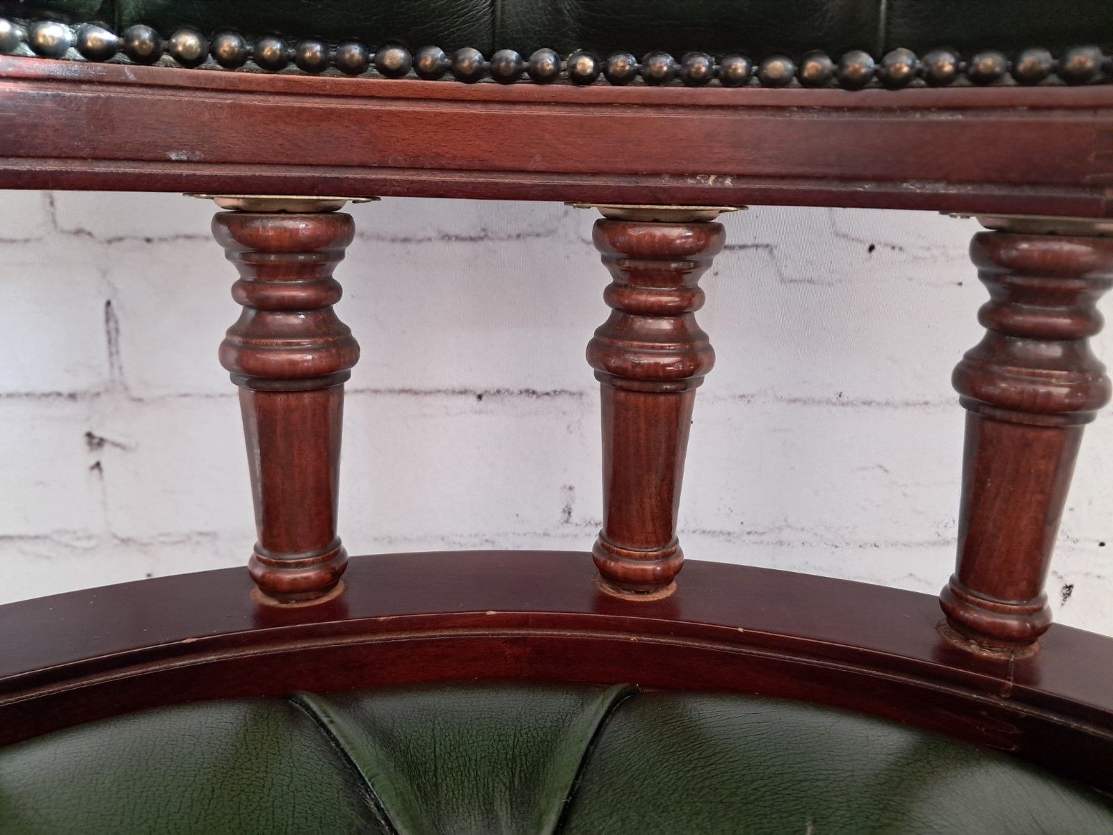 525.0 Antique Style Captains Chair Chesterfield Style Green Leather Swivel & Tilt Desk photo