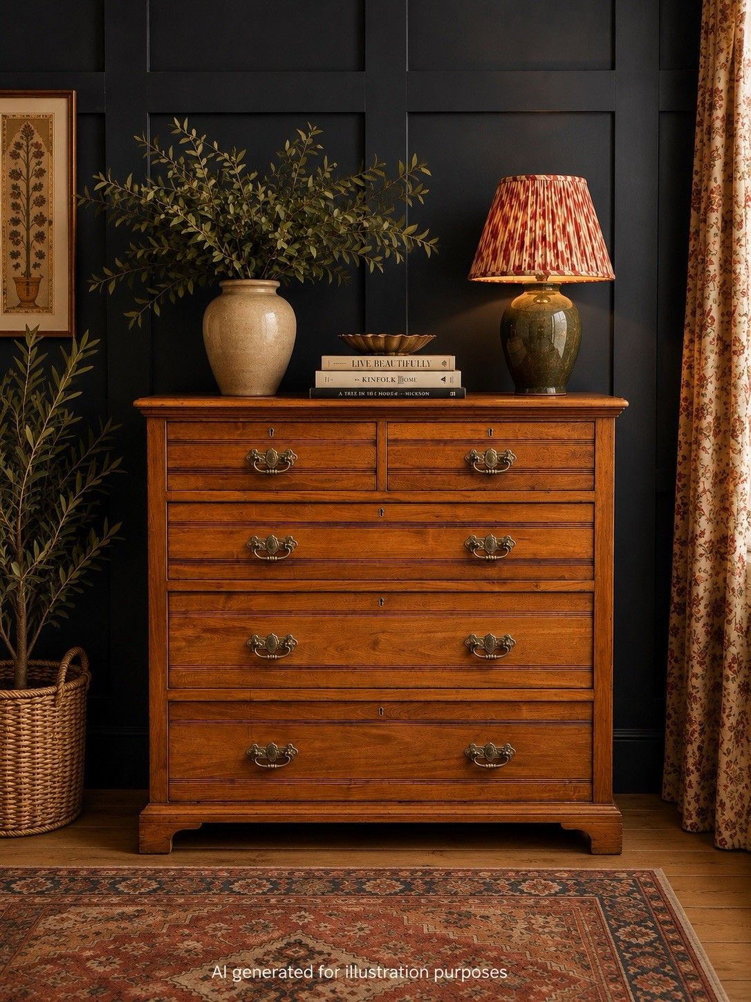 photo buy Antique Solid Walnut Chest Of Drawers Bedroom Storage Furniture