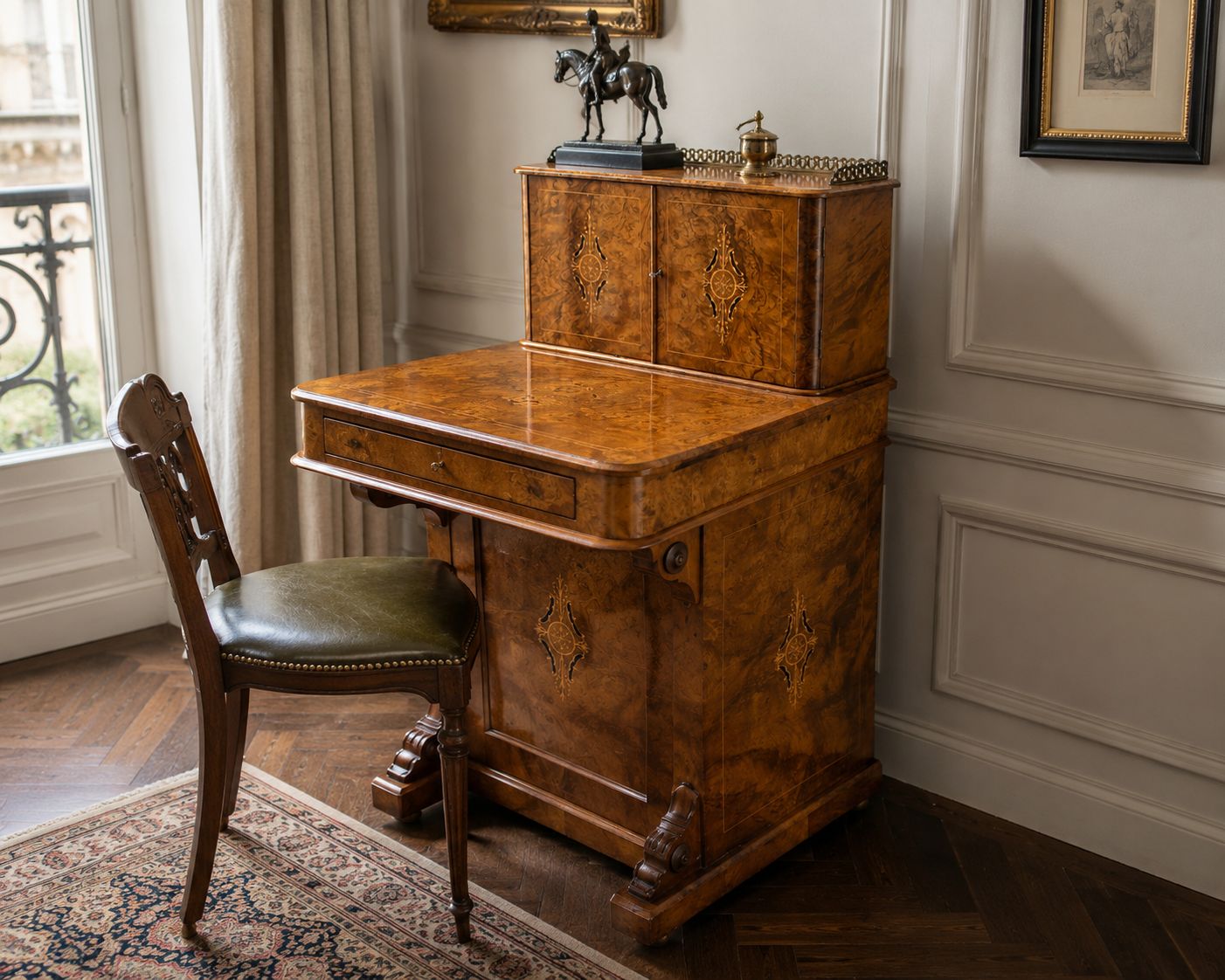 Antique 19th Century Burr Walnut Davenport Desk photo furniture