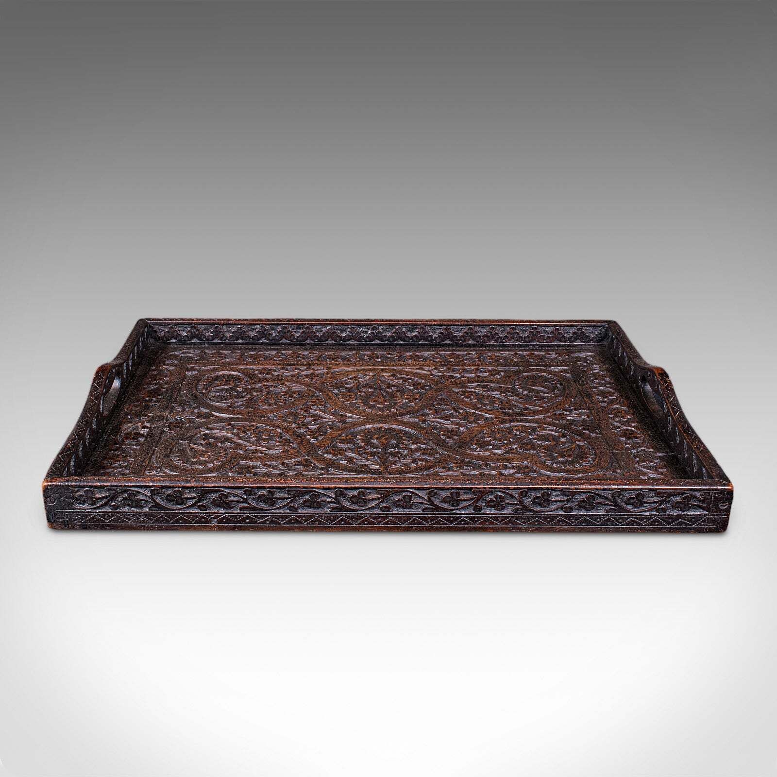 Antique Carved Serving Tray, Anglo Indian, Afternoon Tea Platter, Late Victorian photo furniture