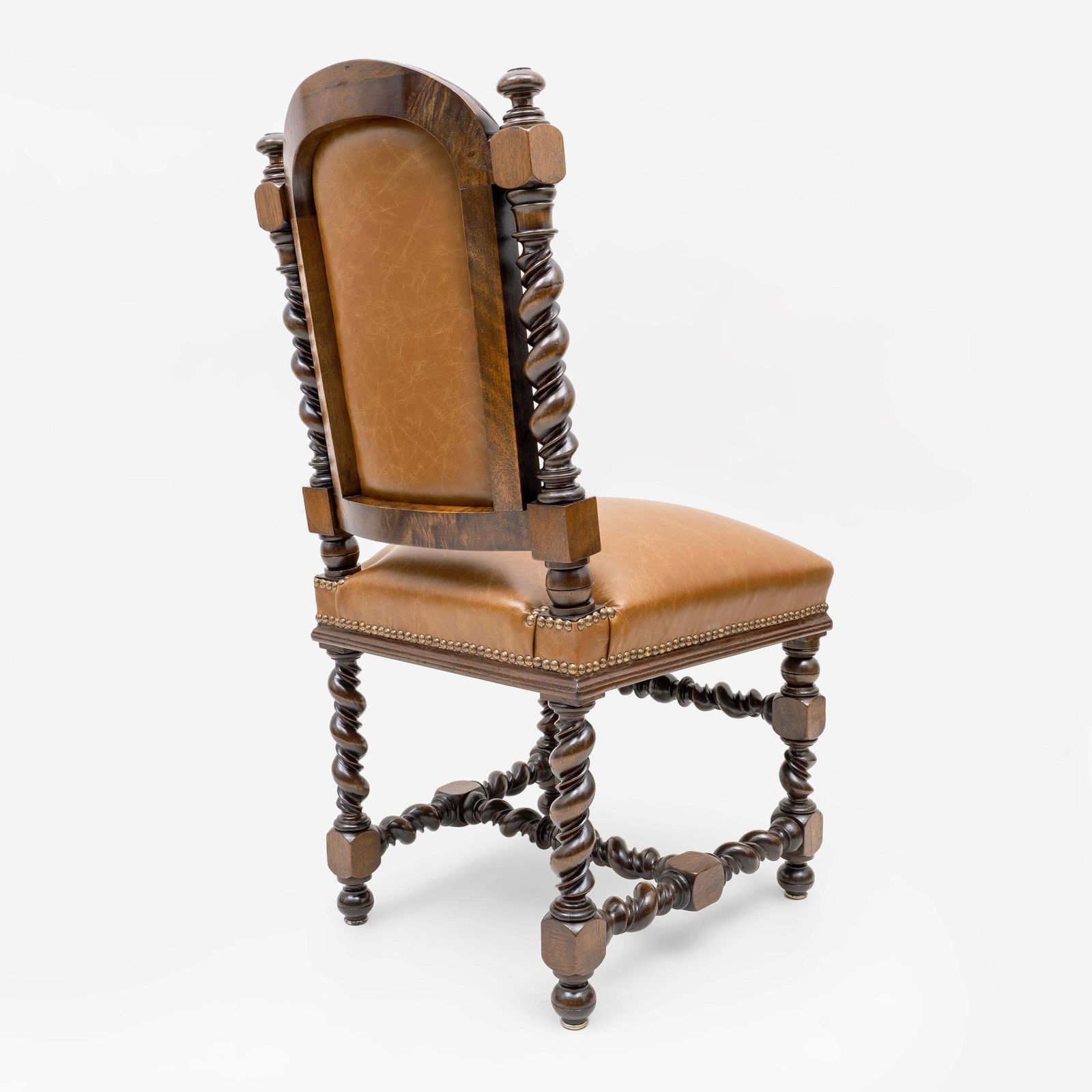 Six Of Antique Italian Neo Renaissance Walnut Dining Chairs In Genuine Leather. photo 10442.0