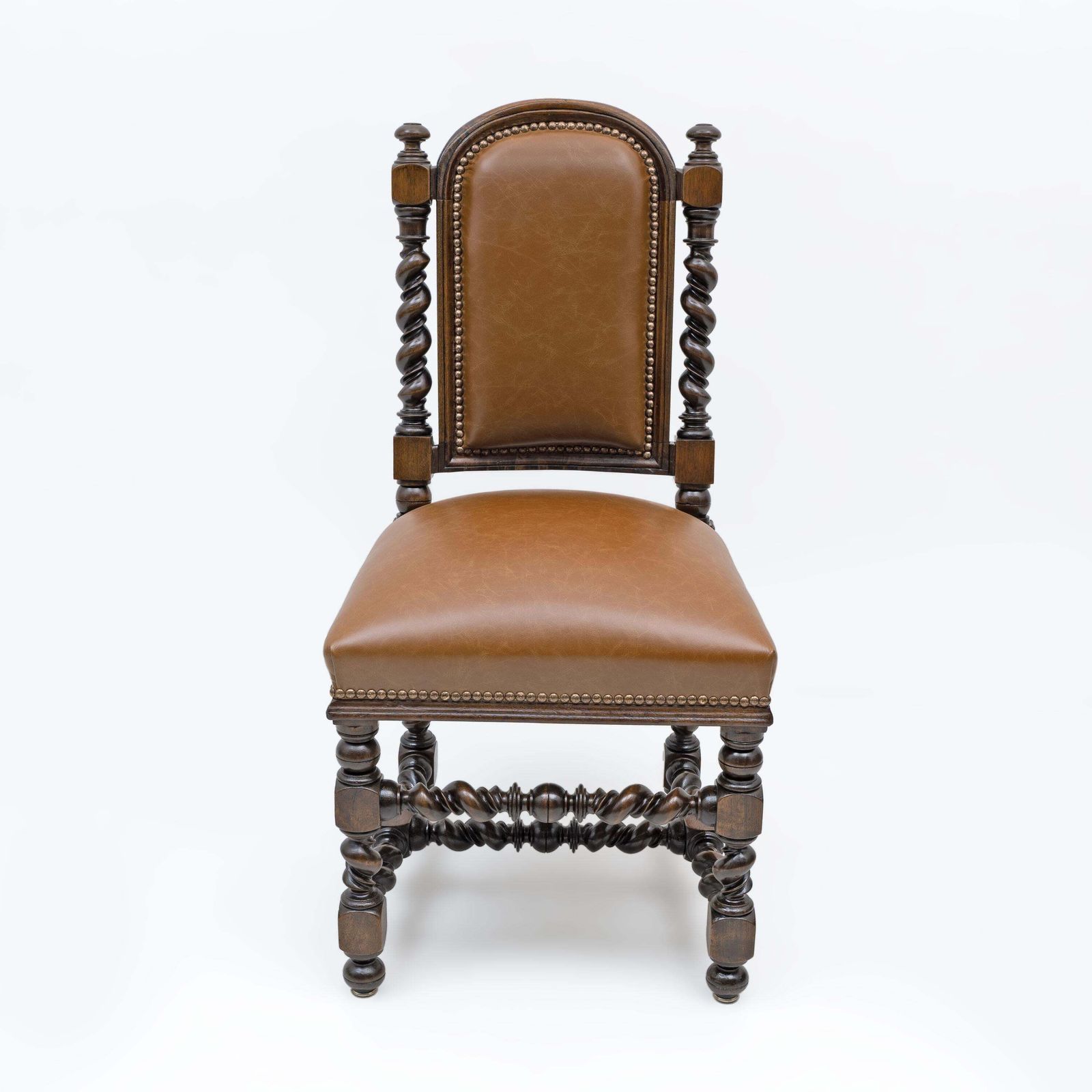Six Of Antique Italian Neo Renaissance Walnut Dining Chairs In Genuine Leather. photo buy
