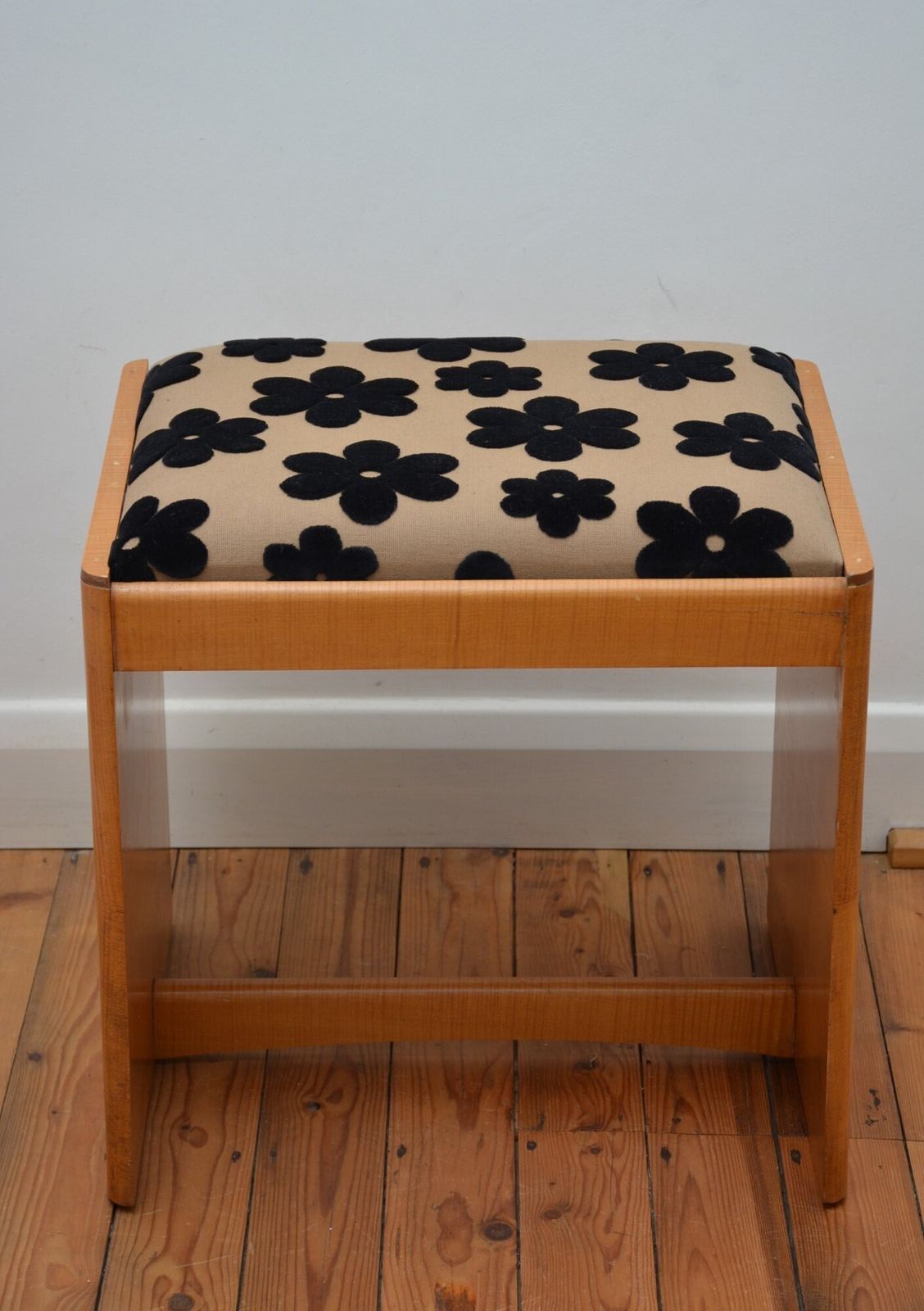 English Art Deco Sycamore Dressing Table Stool With New Flowery Top Cover photo for sale