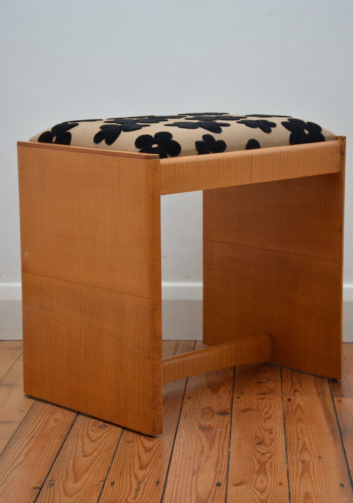 English Art Deco Sycamore Dressing Table Stool With New Flowery Top Cover photo Furniture