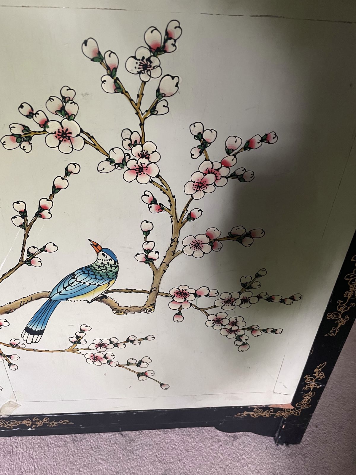 photo for sale Hand Painted Oriental Black Butterfly Cupboard With Lovely Detailing