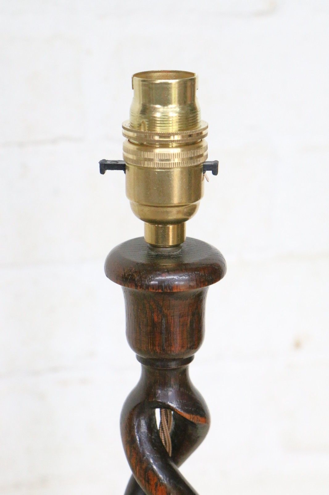 Antique Wooden Table Lamp Early 20th C. Turned Open Barley Twist Oak Lamp Base photo furniture