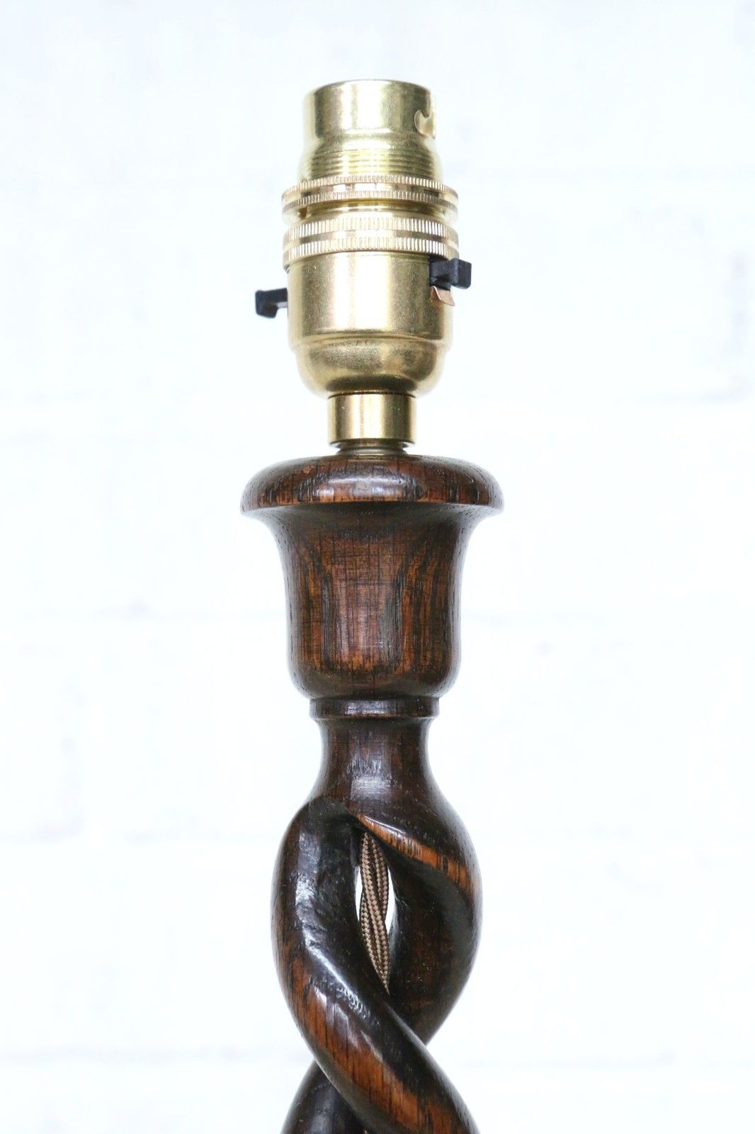 Antique Wooden Table Lamp Early 20th C. Turned Open Barley Twist Oak Lamp Base photo buy
