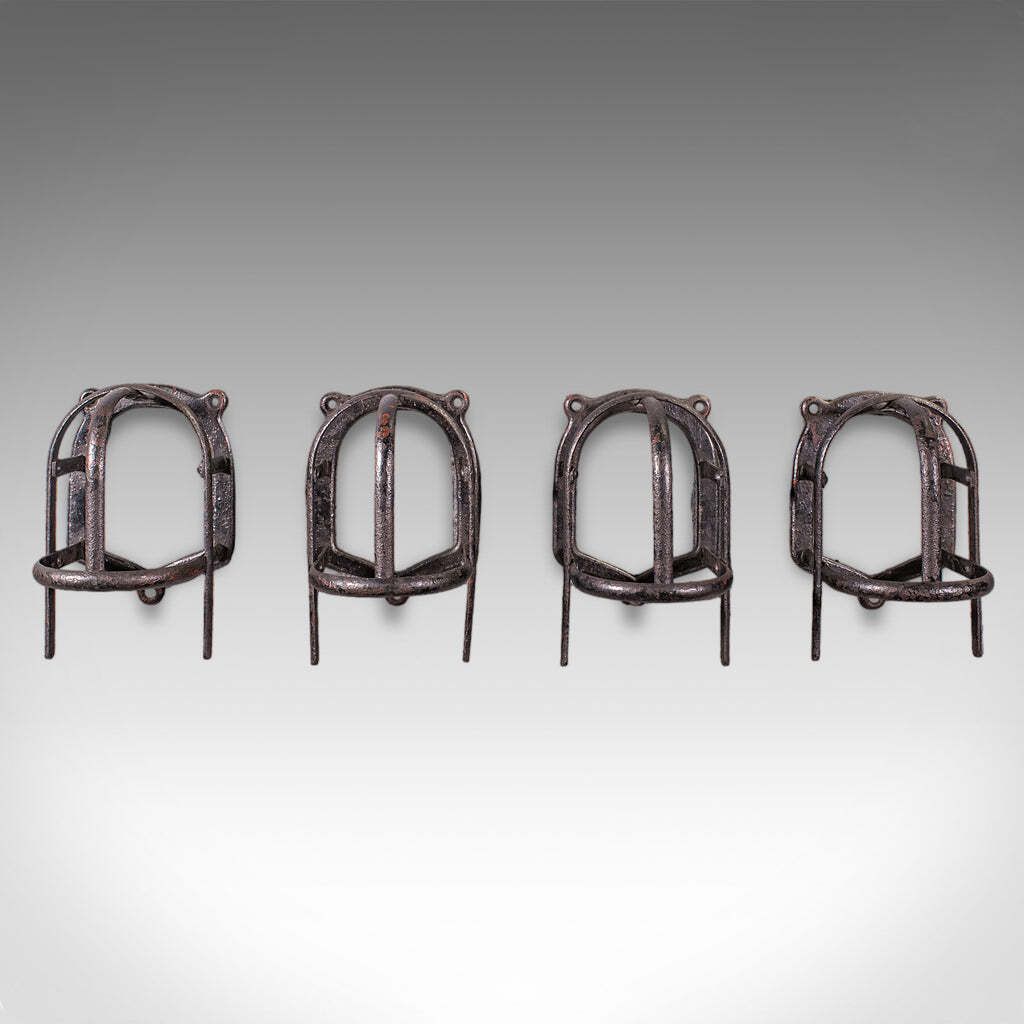Set Of 4 Antique Crop Hanging Racks, English, Iron, Hooks, Equestrian, Victorian photo furniture