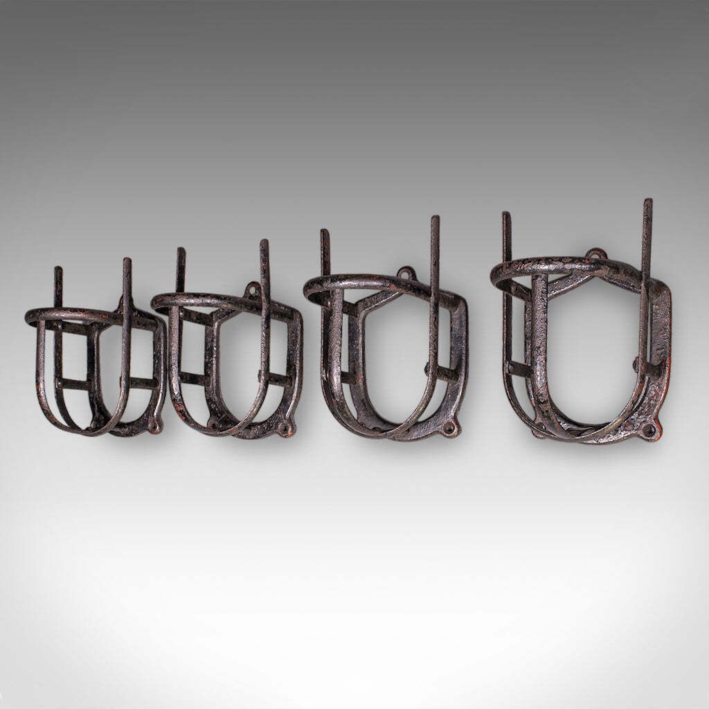 Set Of 4 Antique Crop Hanging Racks, English, Iron, Hooks, Equestrian, Victorian photo for sale