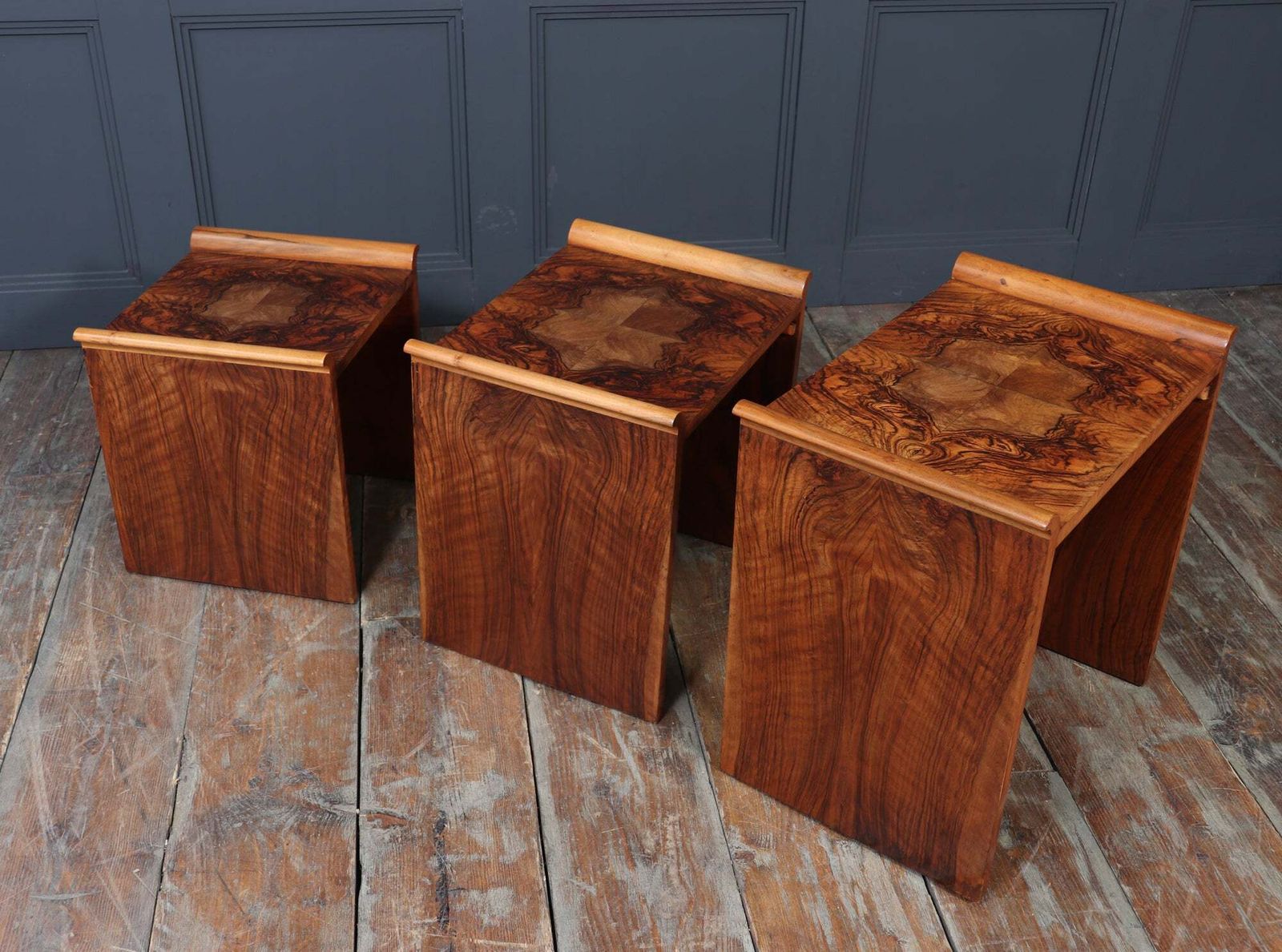 Furniture English Art Deco Walnut Nest Of Tables, Circa 1930 photo